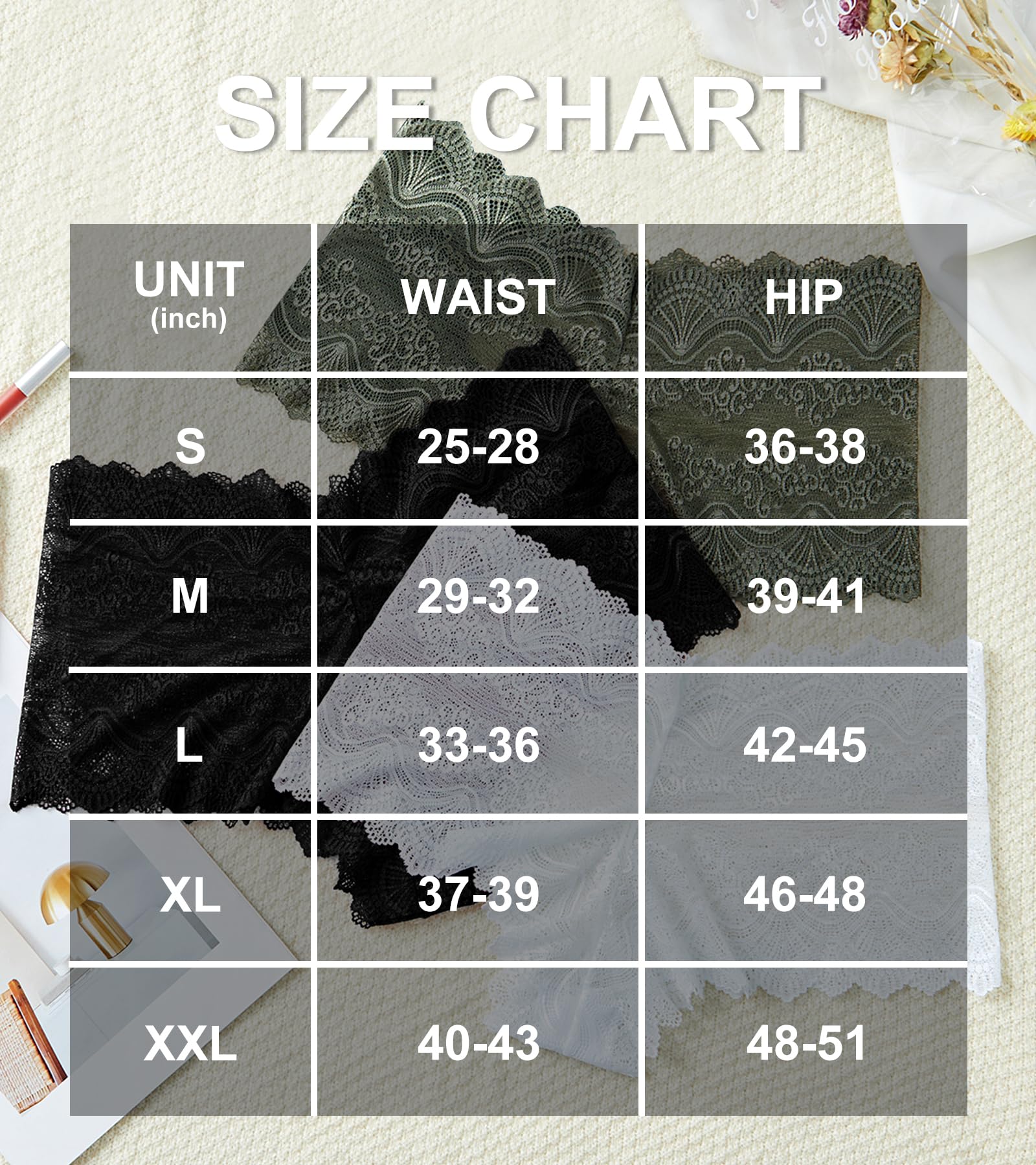 ASIMOON Sexy Women's Underwear Soft Lace Cheeky Panties Lightweight High Waist Bikini Underwear for Women 3Pack: Large Multicolor (3 Pack)