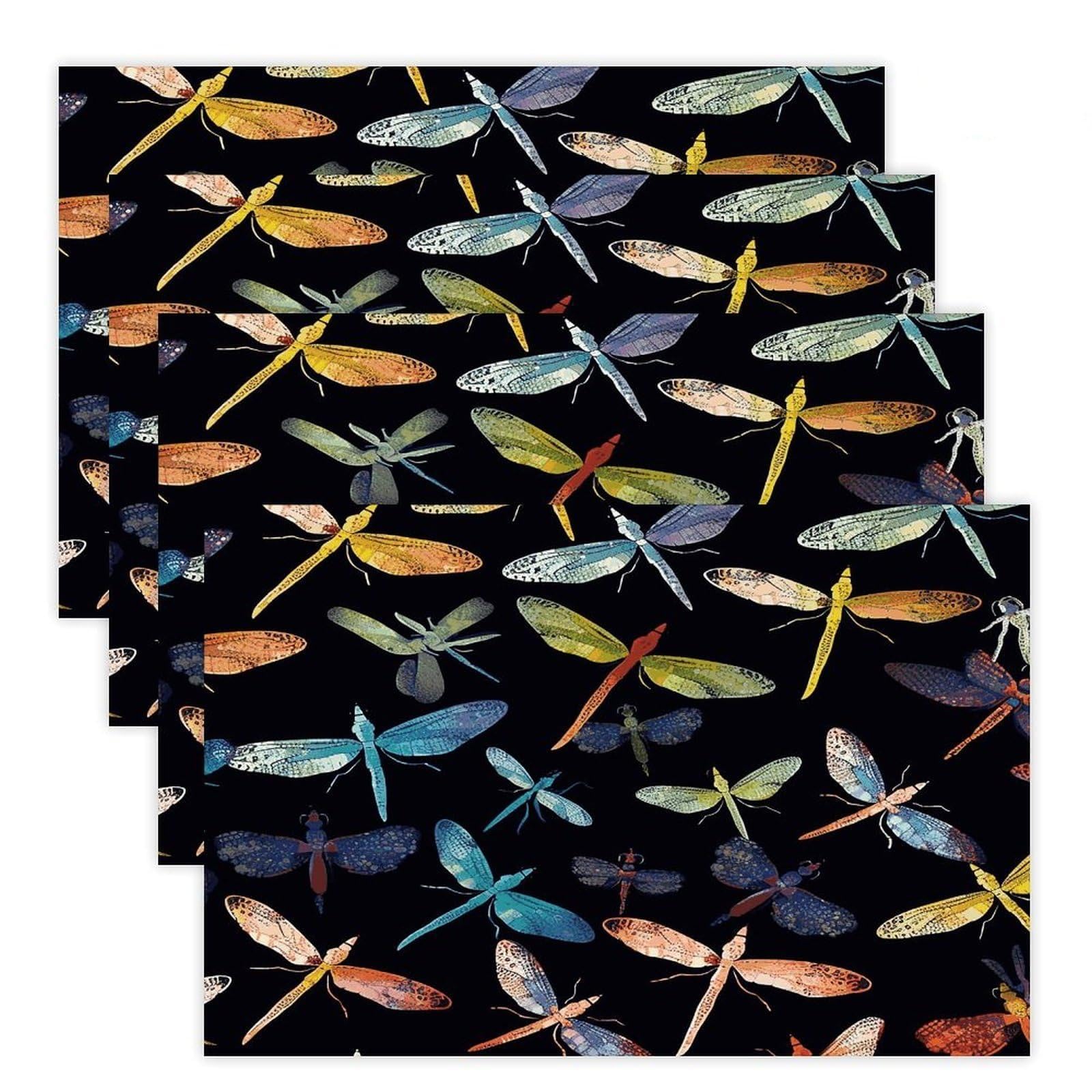 Colorful Dragonfly Placemats Heat-Resistant Washable Place Mats Anti Slip Dining Table Place Mats Wipeable Dining Table Mats Kitchen Decoration Placemats 17.7’’×11.8’’