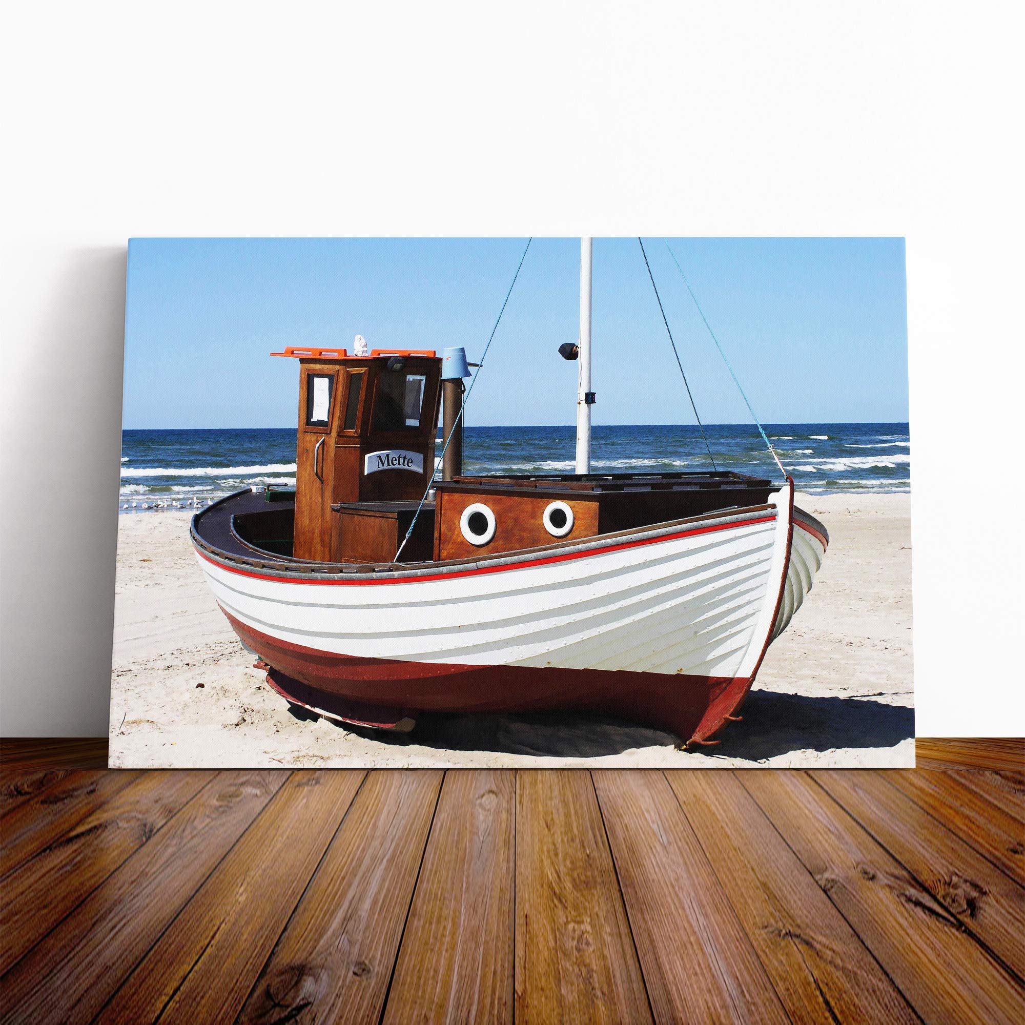 Fishing Boat Lokken Denmark Beach and Seascape Canvas Print | Gallery Wrapped 30mm Frame Wall Art | 20x14 inches | Ready to Hang | Coastal Seascape Picture | Living Room Bedroom Lounge Office