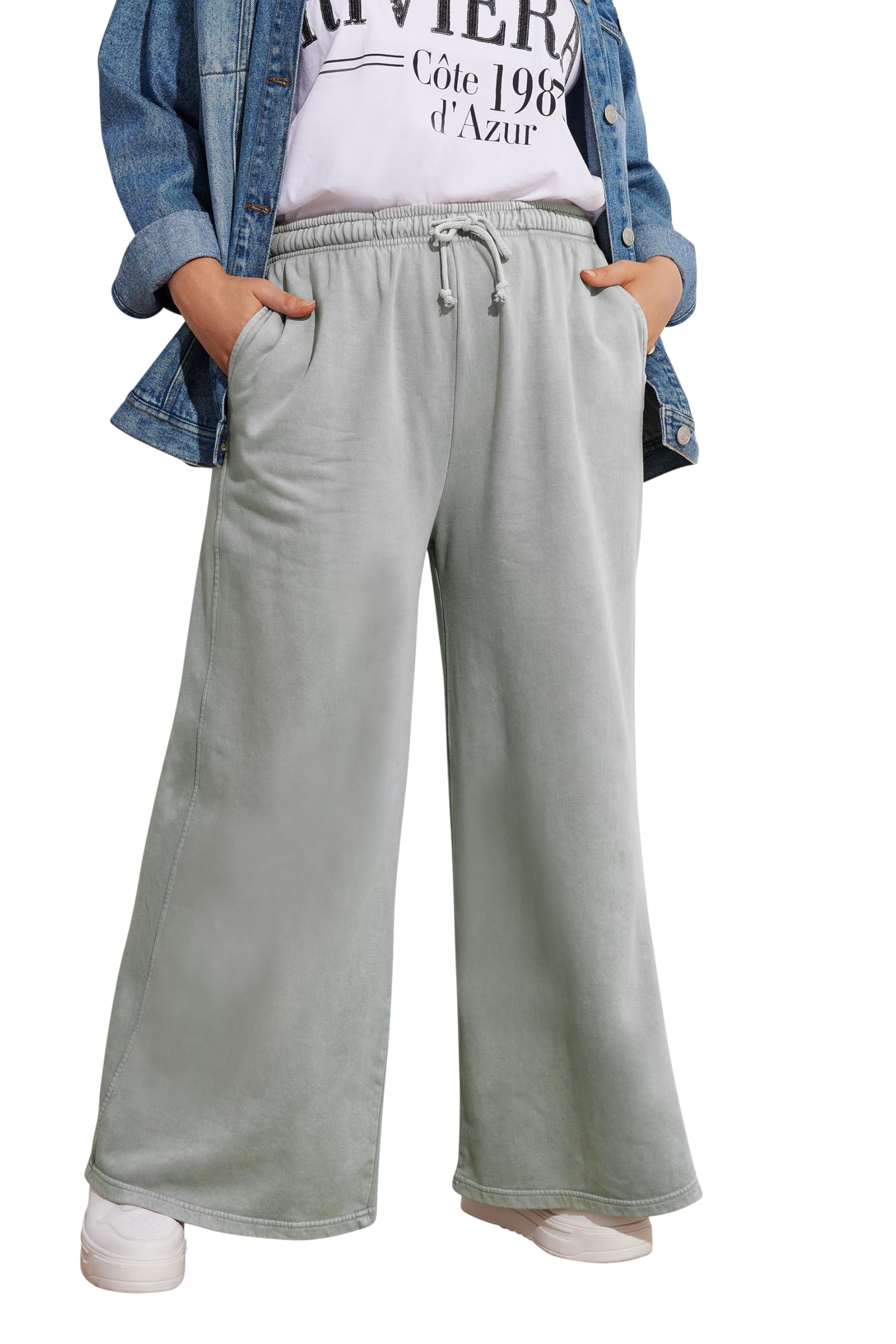 Yours Women's Grey Curve Wide Leg Joggers - Plus Size Curve