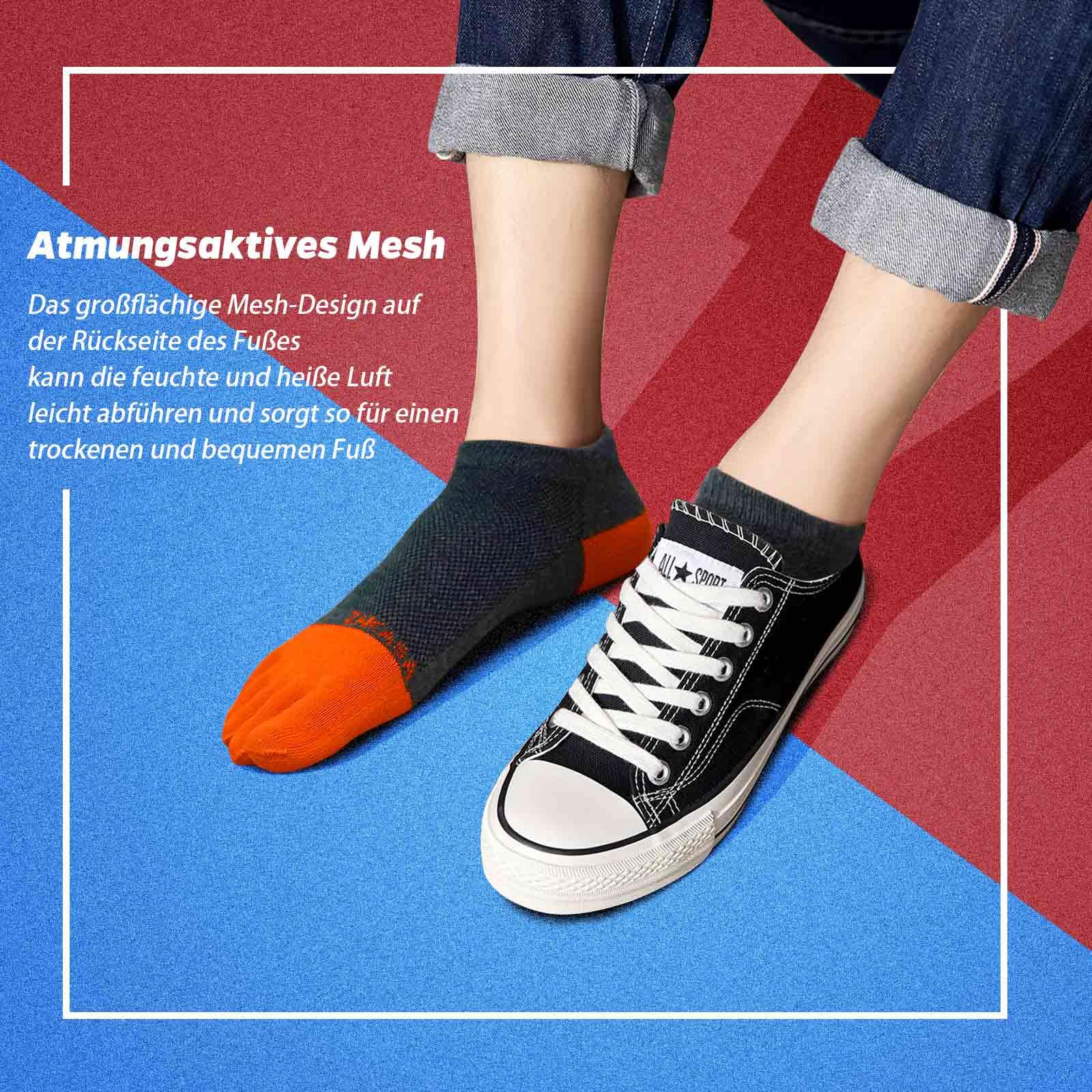 PUTUO Zehensocken für Herren Sneaker Socken: Laufsocken mit 5 Zehen aus Baumwolle Männer Kurz Sportsocken Atmungsaktiv Sneakersocken Anti-blasen Wandersocken für Herren 5 Paar