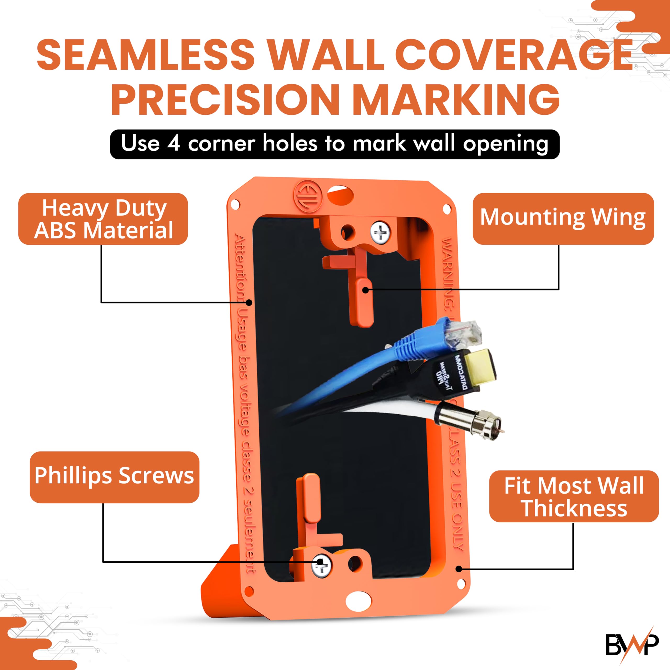 BWP Low Voltage Mounting Bracket 1 Gang, 12 Pack for Single Gang Wall Plate, Telephone Wires, Network Cables, HDMI, Coaxial, Speaker Cables - Low Voltage Box Cable Wall Plate Bracket, Mud Ring — Amazon image 3