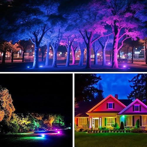 Miniatura 4 de Remon Luz de inundación LED para exteriores, equivalente a 800 W, 8000 lúmenes, iluminación inteligente RGB para paisaje, con control de aplicación,