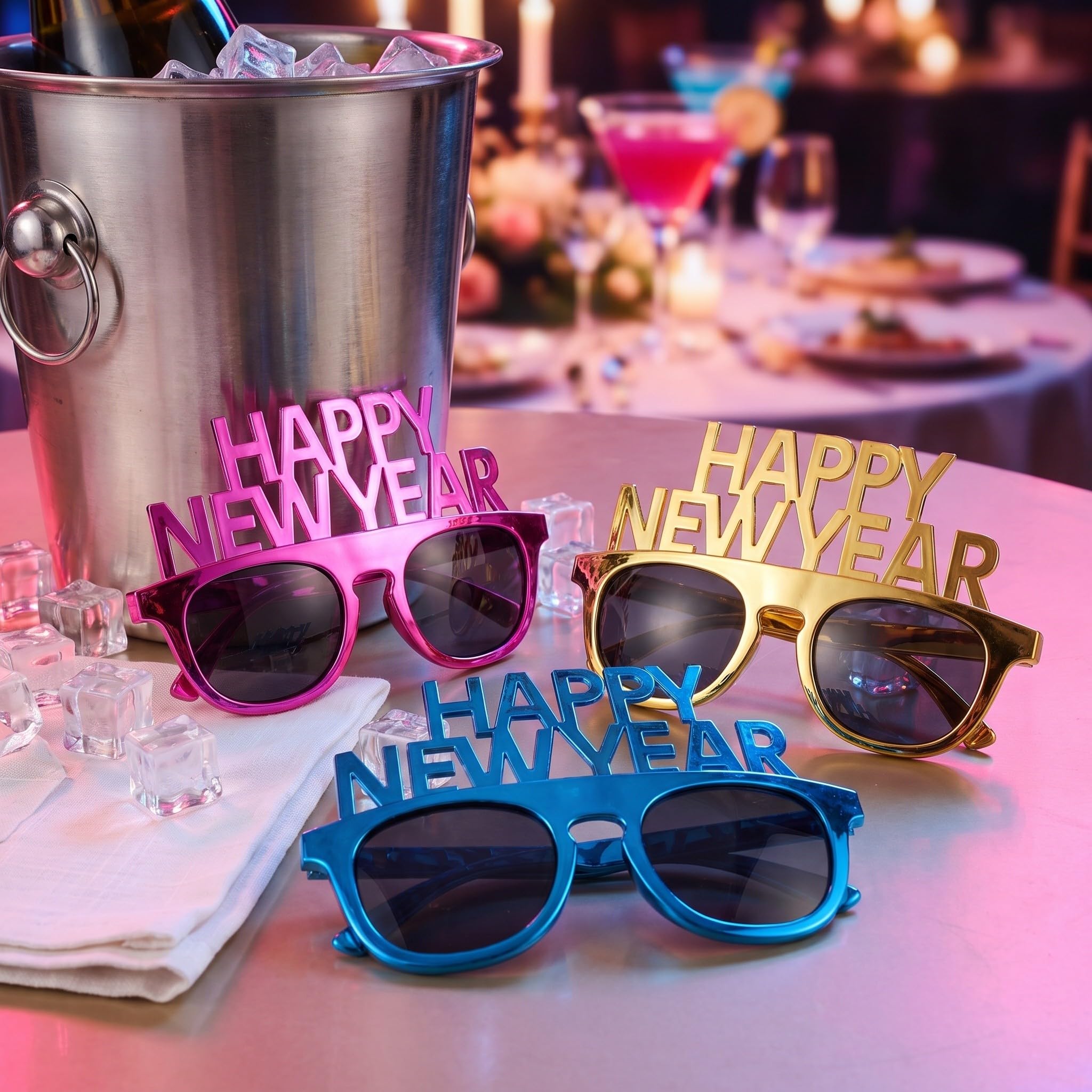 Lurrose 4 gafas de sol de Feliz Año Nuevo, accesorios para fotos de fiesta