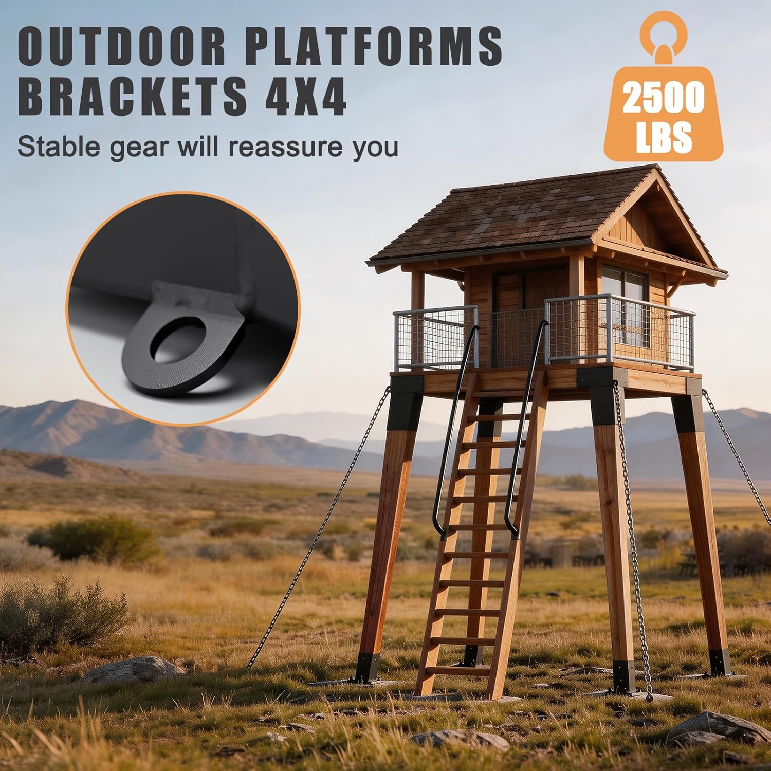 4 Pcs Deer Stand Brackets 4x4, Heavy Duty Deer Blind Brackets, Outdoor Angle Bracket for Outdoor Hunting Platforms, Lookouts, Shooting Platform, Tree Houses,Observation Decks (Black)