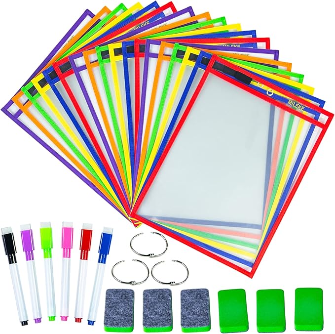 MILEKE Heavy Duty Dry Erase Pockets, Rewritable Dry Erase Sleeves for