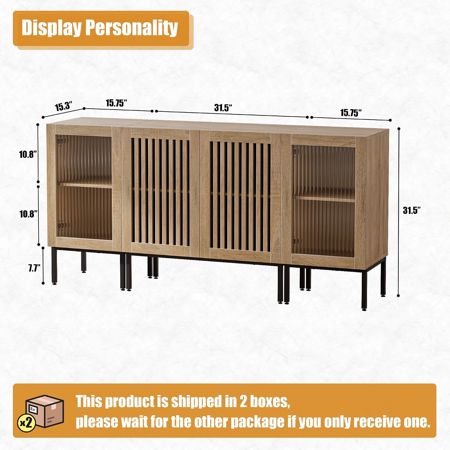 BVIUNTWO Modern TV Stand for TVs up to 70 Inch, Entertainment Center TV Console with Storage Cabinets and Glass Doors,Media Console for Living Room,Oak