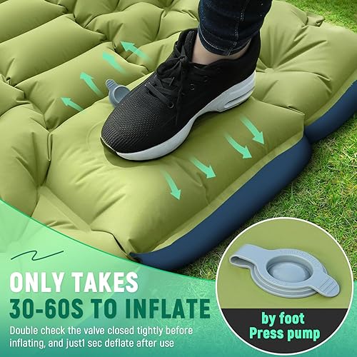 Miniatura 6 de Colchoneta de dormir para camping, ultraligera con bomba de pie integrada, cómoda alfombrilla para dormir para mochileros, viajes en coche, tienda