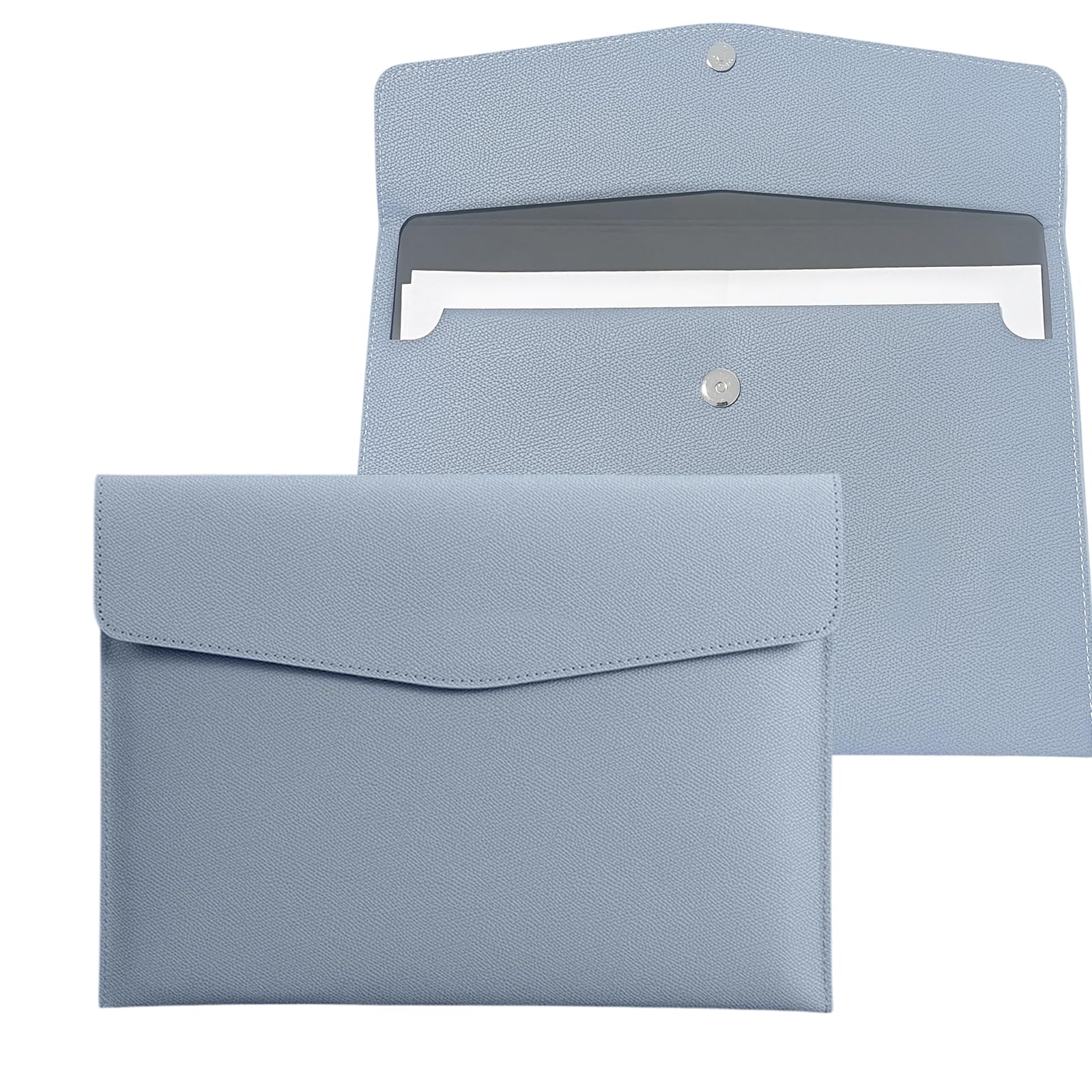 YSDINK PU Leather A4 Document File Folder, Portable and Waterproof File Organizer with Magnetic Snap Closure, Envelope Storage Bag for Office, Home, School, Travel and Business Use (Gray Blue)