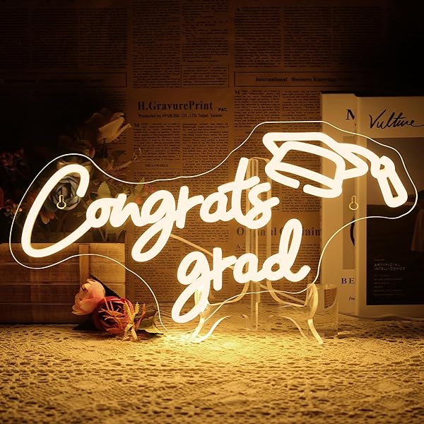 NOSUN Congrats Grad Neon Sign Grad Neon Signs for Wall Decor Warm White LED Signs for Classmates friends family USB Neon Word Sign for Party Club Light Up Sign Best Gift for Graduating Friend