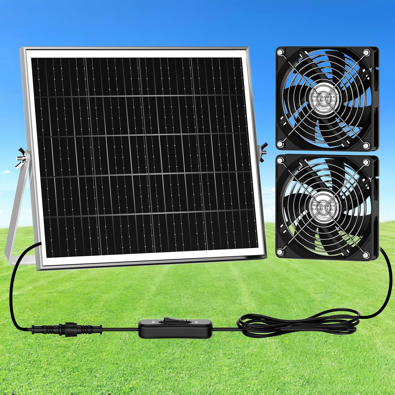 5.5" Solar Chicken Coop Fan 2 Kit, 20W Solar Powered Greenhouse Fan Outdoor Waterproof for Vent Exhaust & Intake, 16.7 ft Cord, for Outside Shed Doghouse Ventilation Air Circulation Cooling-image-19