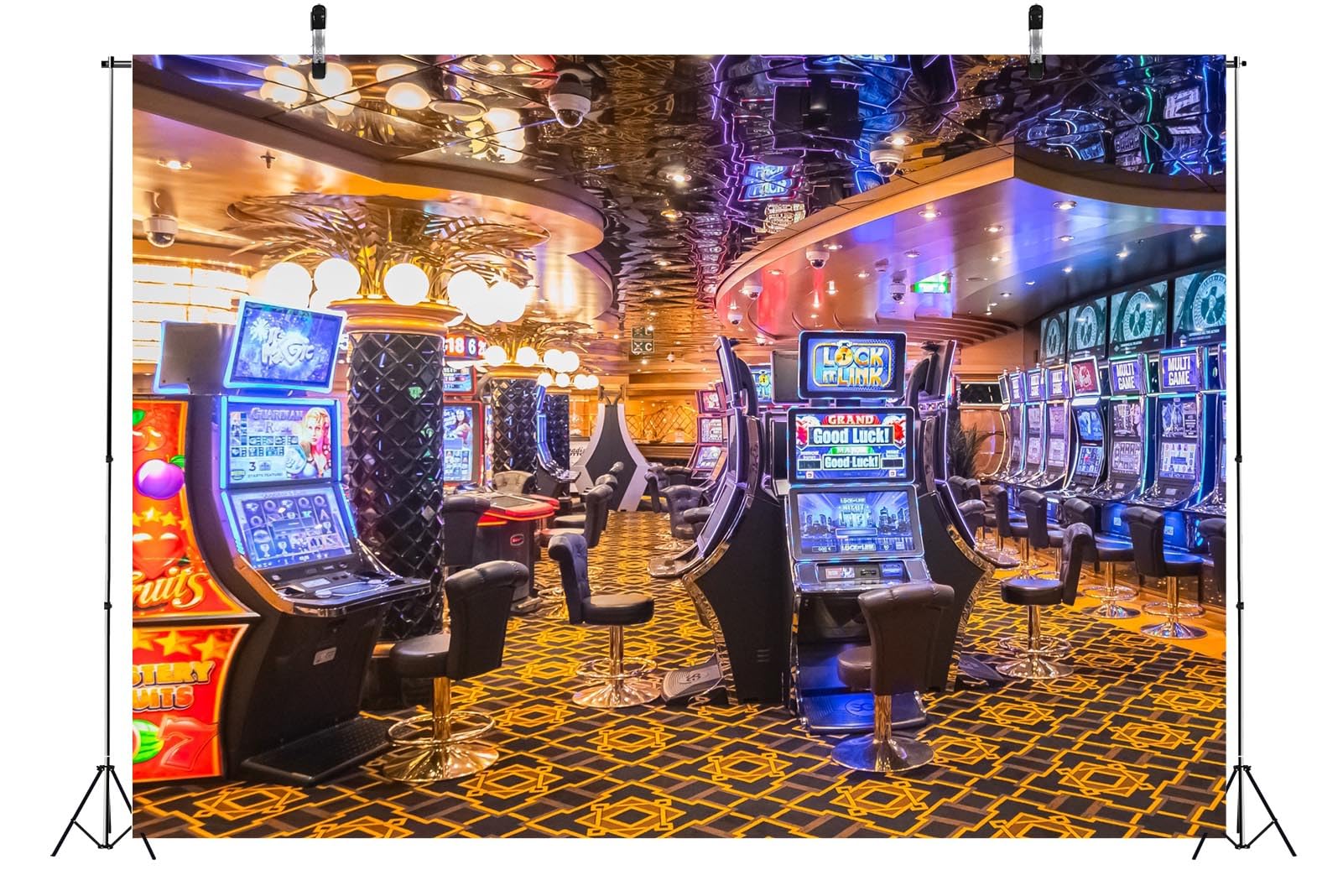 BELECO 3.6x2.5m Sfondo Sala Casinò, Slot Machine Gioco Azzardo, Decorazione Festa Tema Casinò, Studio Fotografia Ritratto Accessori