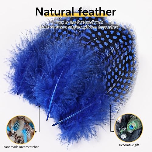 Miniatura 4 de THARAHT Spotted Feathers - 120 plumas pequeñas naturales de faisán de Guinea a granel de 2 a 3 pulgadas para manualidades, sombreros, atrapasueños,