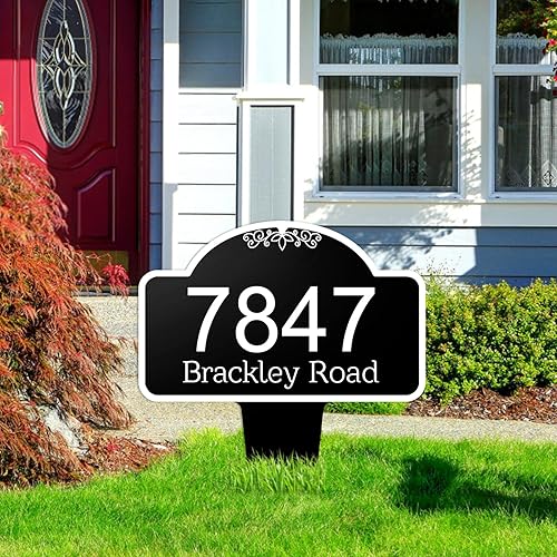 Miniatura 6 de Letrero personalizado de dirección de casa para patio, placa de dirección personalizada de metal para jardín al aire libre, estilo cuadrado, color