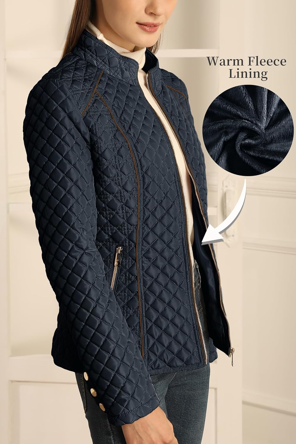 Bellivera Women's Stand Collar Lightweight Quilted Puffer Jacket Padded Zip Coat for Spring and Winter - Image 4