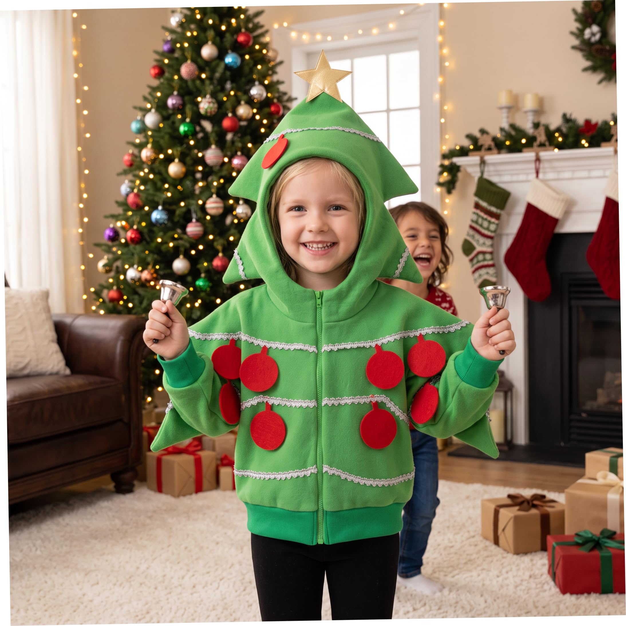 Costume da albero di Natale, costume cosplay per bambini con cappuccio a stella verde S