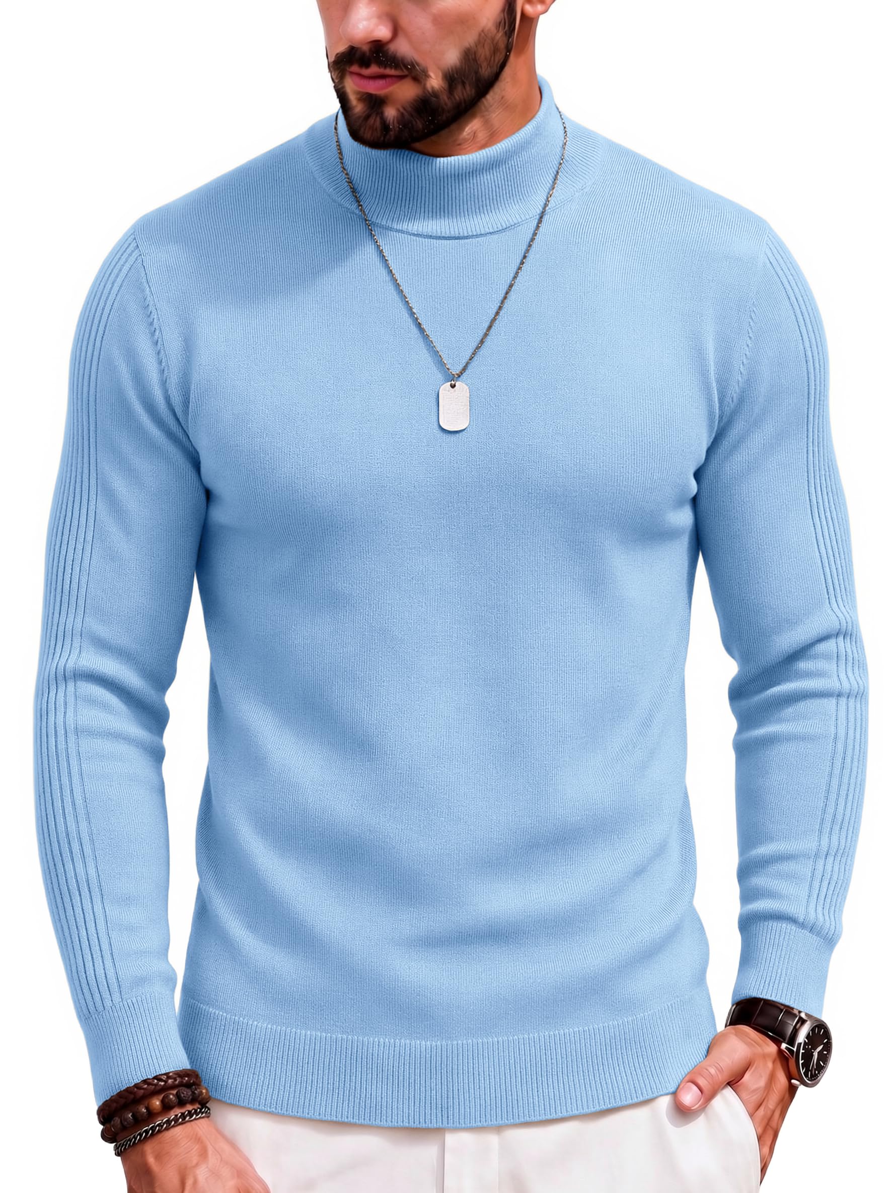 COOFANDY Mens Mock Turtleneck Slim Fit Pullover Sweater Casual Basic Knitted Thermal Sweaters
