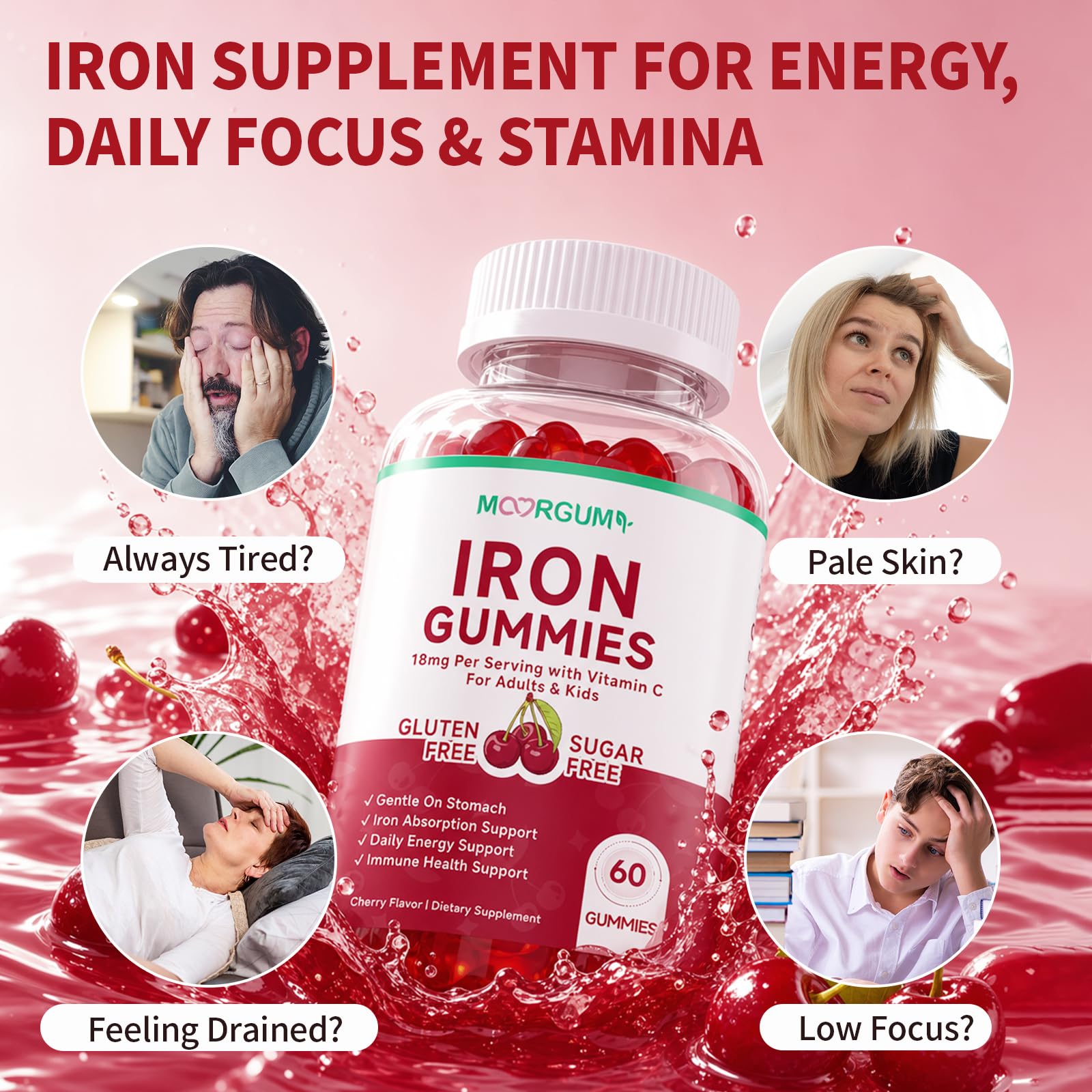 Iron Gummies with Vitamin C, High Absorption 18mg Iron Supplements — Amazon image 4