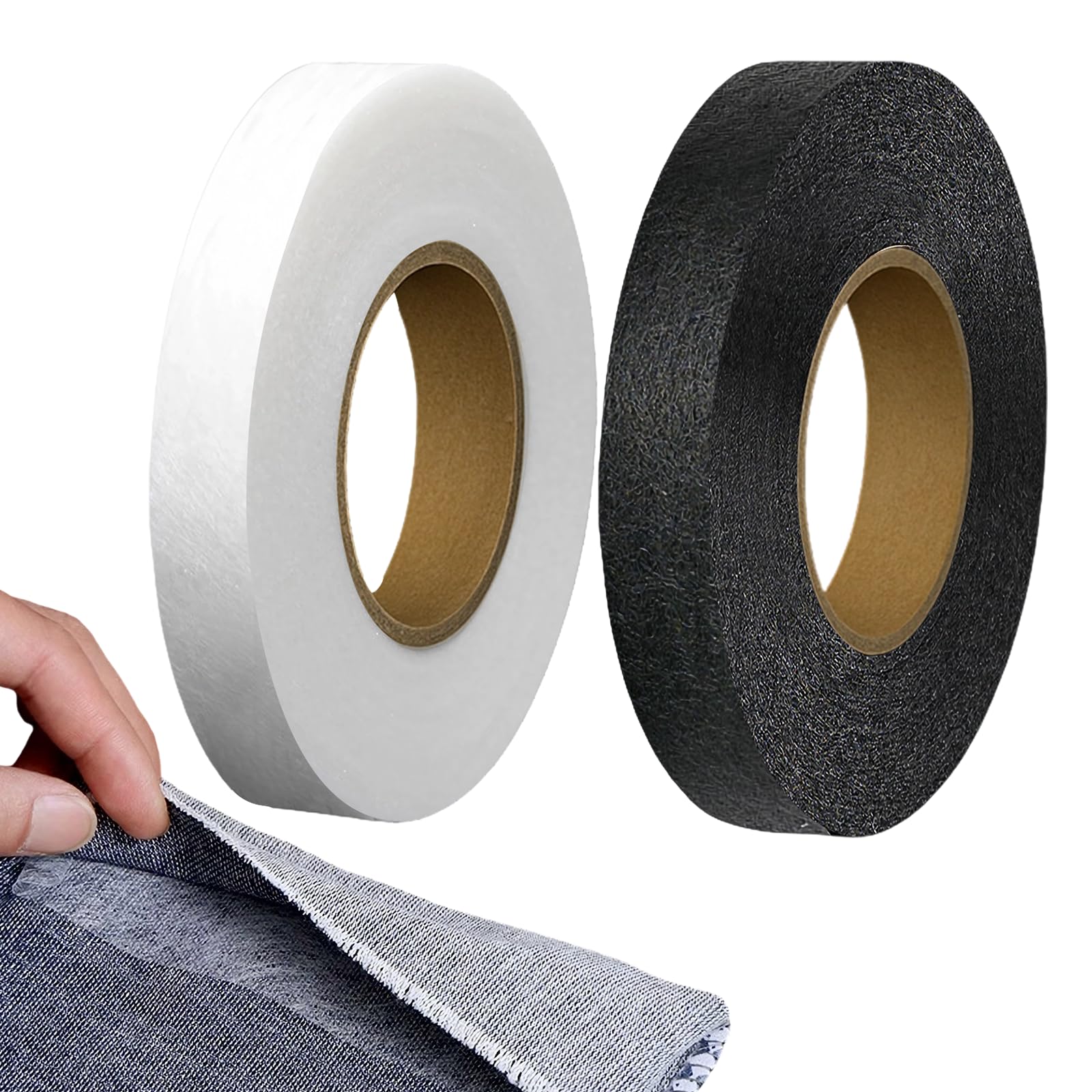 Saumband zum Aufbügeln, 2 Rollen 0,5 Zoll, 70 Yards doppelseitiges Sicherungsklebband, nahtloses Saumband für DIY-Näh- und Stoffprojekte (Schwarz & Weiß)