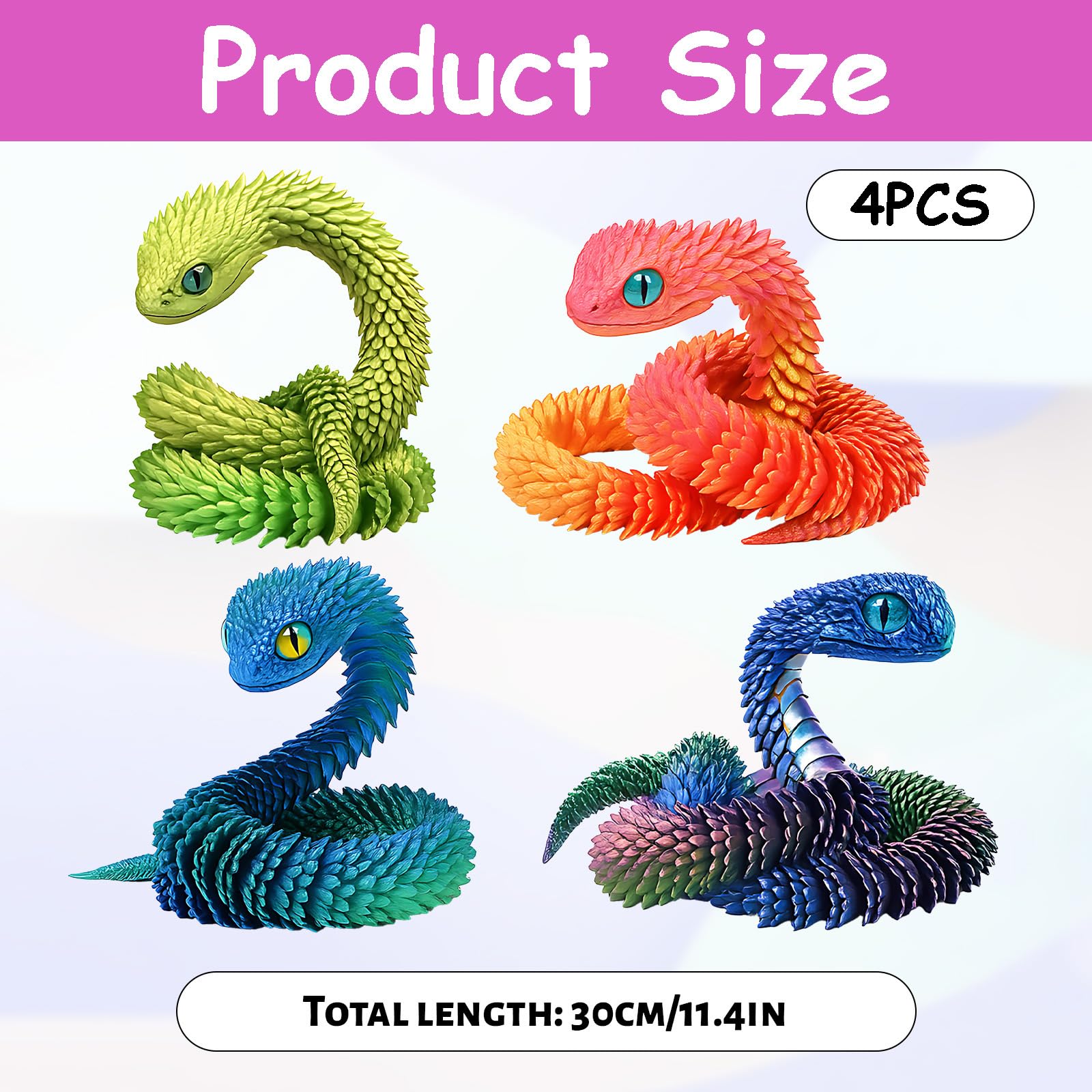 4 PCS 3D Printed Snakes, 30cm Flexible Articulated 3D Snake Models, Ideal for Home Decor Gifts and Educational Use - Image 2