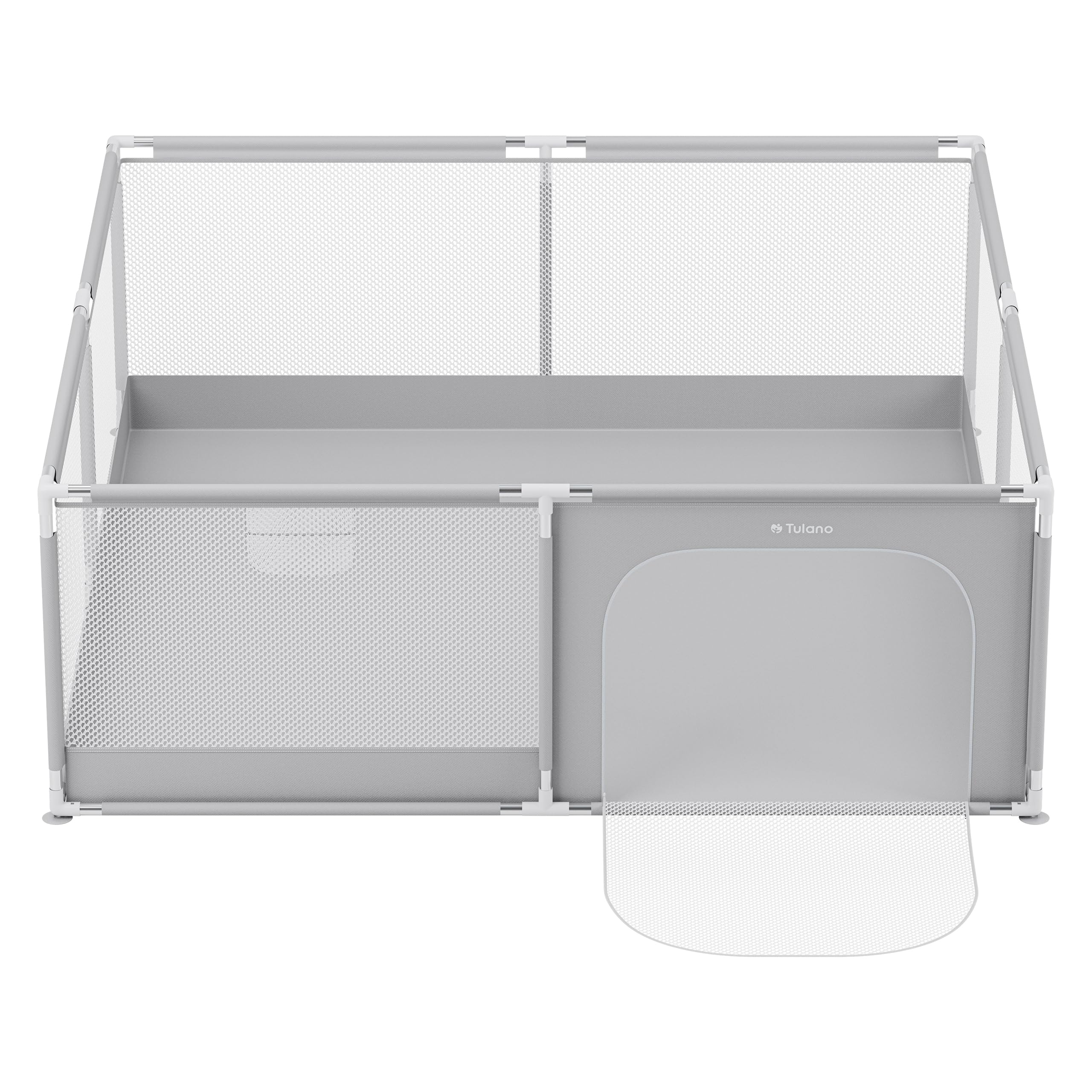 Tulano Cozy 28 Laufstall Baby 180x200 cm – Großes Laufgitter Baby mit atmungsaktivem Netz – Sicherer Playpen für Innen und Außen – Stabiler Metallrahmen – Kindgerechte Materialien – Hellgrau