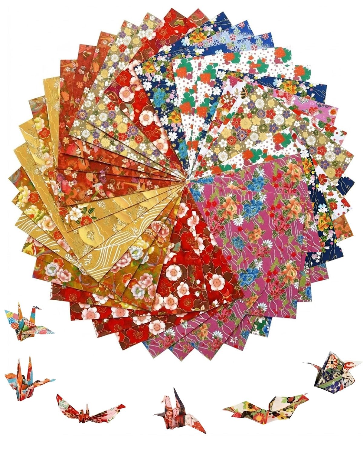 Papel Origami 15x15 cm 60 Hojas Papel Japones Tradicional con Diseños Florales y Doble Cara,origami para niños, para Manualidades y Decoración Papel de Origami de Alta Calidad