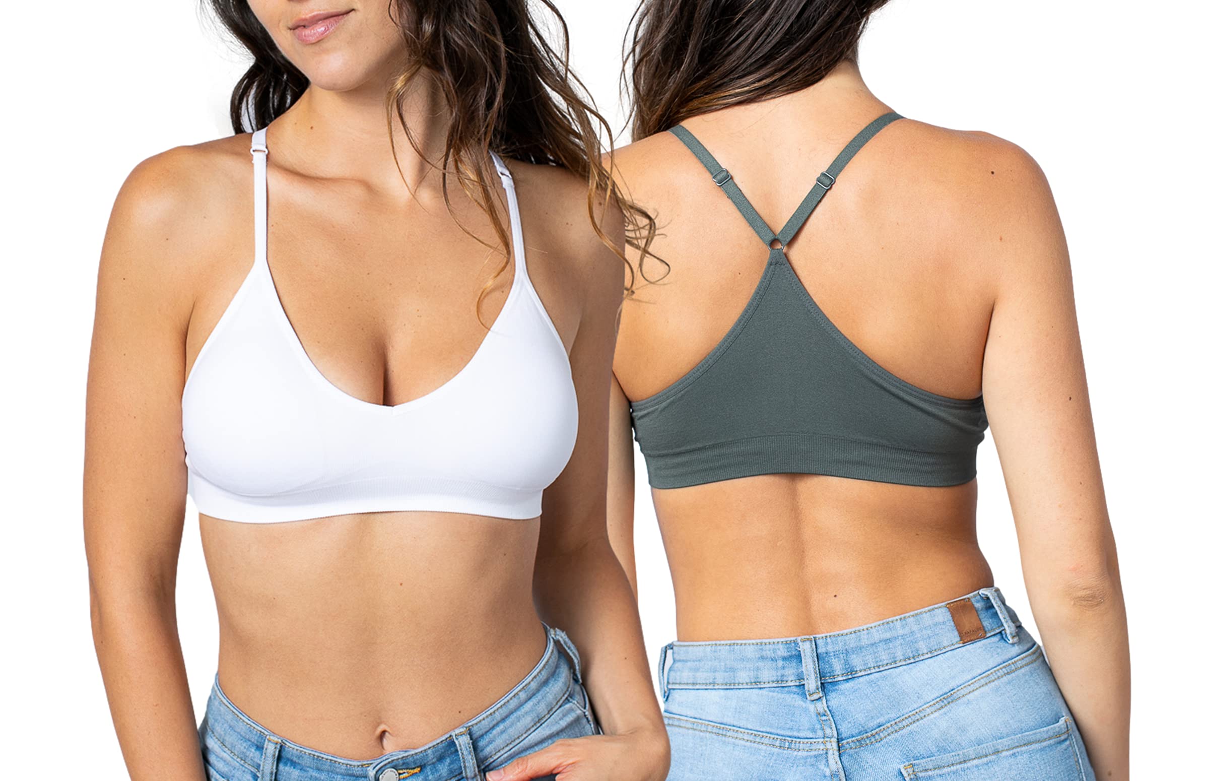 Blue 55 Bralette de espalda cruzada para mujer, sexy, básico, cuello en V profundo, sin varillas, con relleno extraíble
