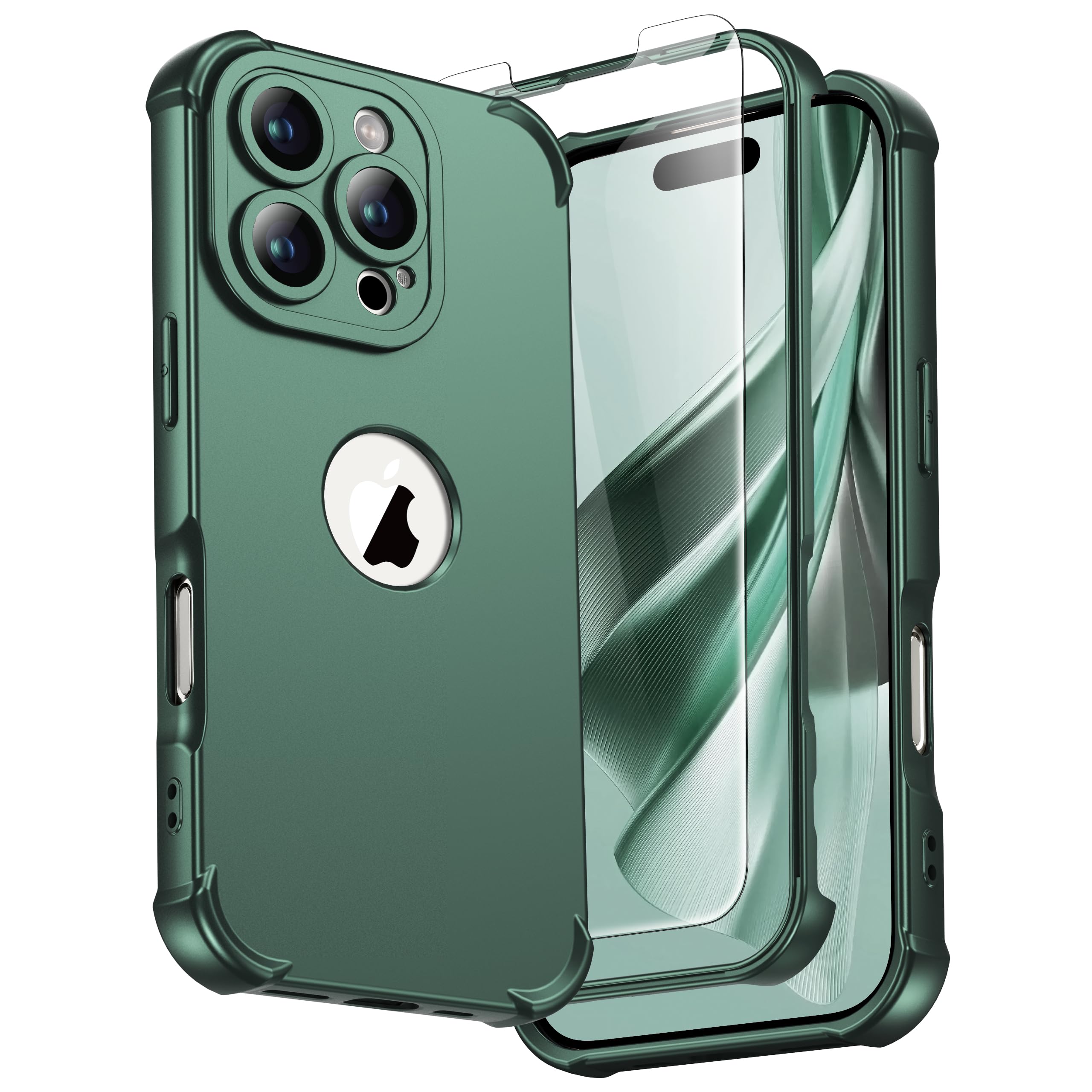 ORETECH for iPhone 16 Pro Max Case 6.9-Inch, with [2 Pack 9H Screen Protector] [Camera Lens Guard] [15FT Military Grade Drop Test] 360° Shockproof Slim Fit Design Rubber Bumper Phone Cover - Green