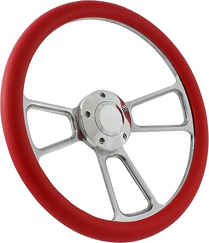 Volante de 5 pernos de aluminio de 14 pulgadas con envoltura roja y bocina