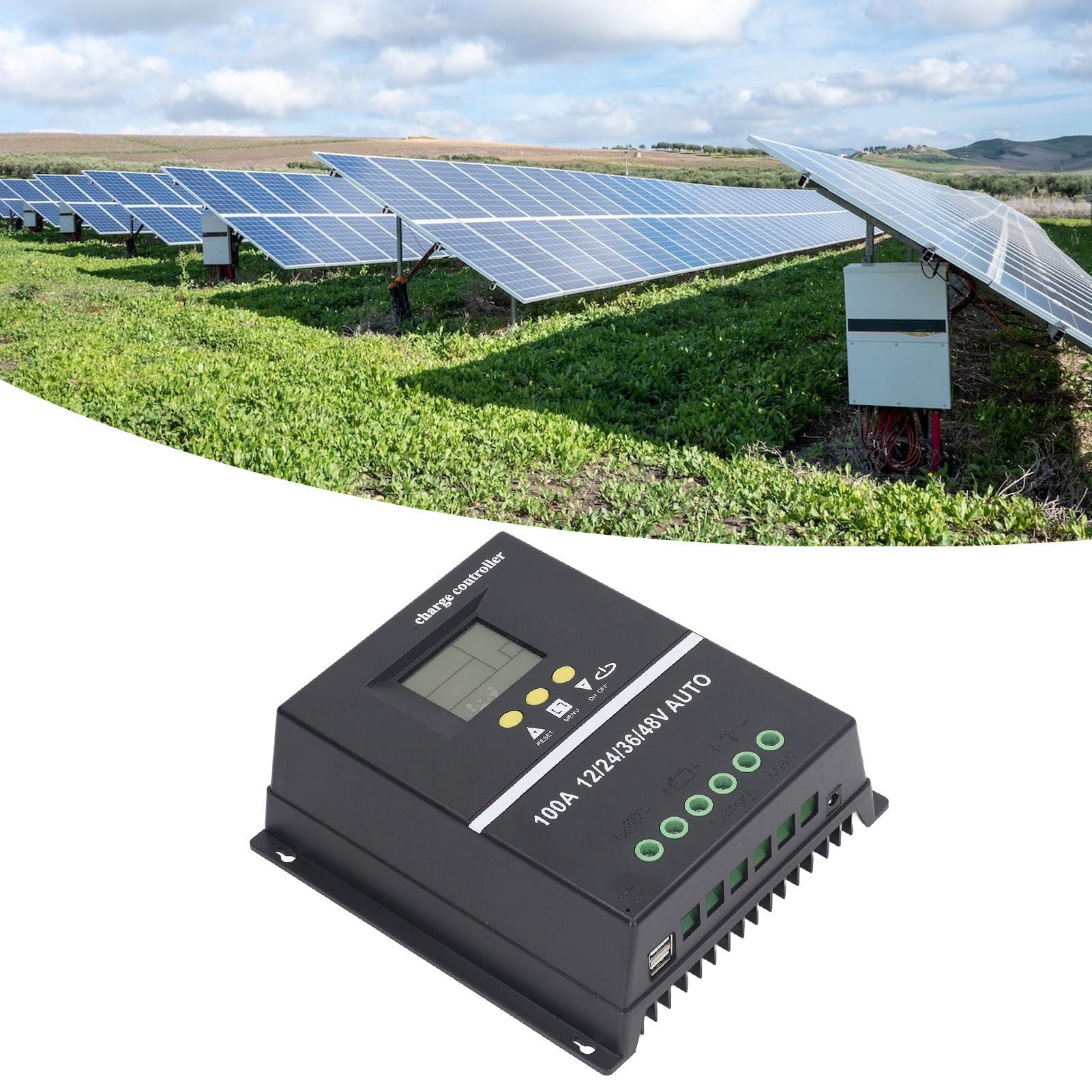 Regolatore di carica solare MPPT 100A Doppie porte USB Display LCD retroilluminato Regolatore del pannello solare 12V 24V 36V 48V Custodia adattiva in ABS per di generazione di