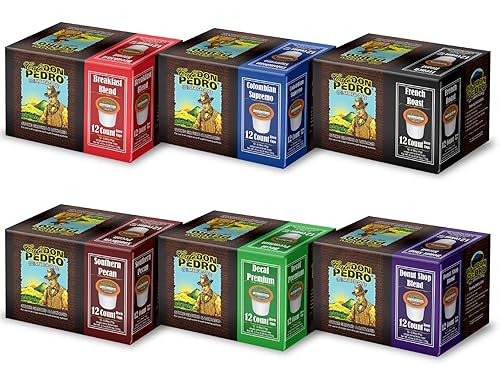 Cafe Don Pedro Paquete surtido de cápsulas de café bajas en ácido – Compatible con cafetera Keurig K-cup – Prueba 6 cafés diferentes – 12 tazas cada