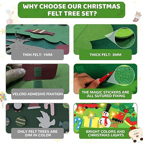 Miniatura 3 de Onekka Juego de árbol de Navidad de fieltro con 32 adornos para niños, regalos de Navidad, colgar en la pared, árbol de Navidad para niños pequeños