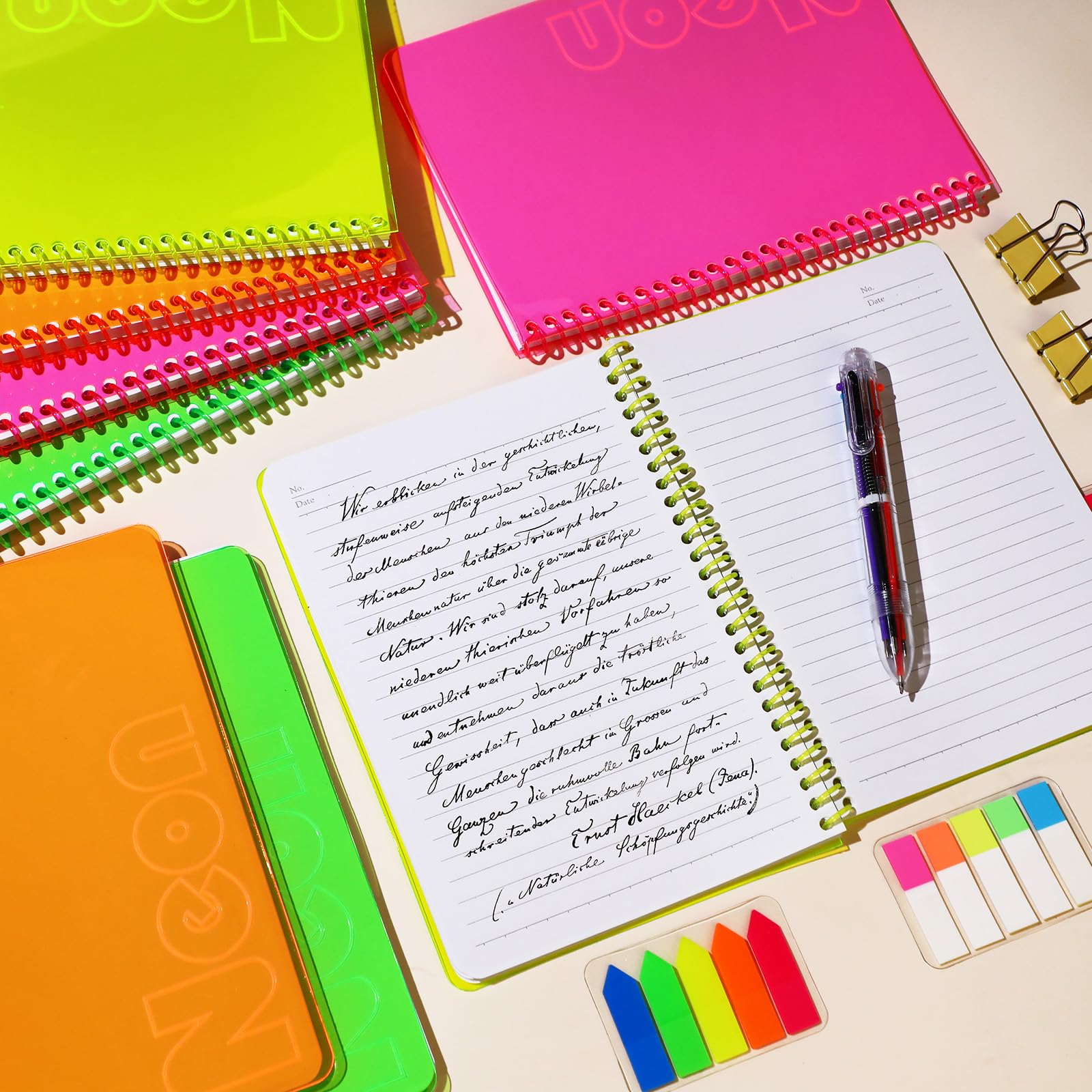 miikoul Notizbücher, A5, neonfarben, Spiralbindung, liniert, 21,1 x 14 cm, 80 Blatt/160 Seiten, breit liniert, Notizblock, Softcover, Farbcodiert, für Studenten, Notizen im Unterricht, Heimbüro, 4