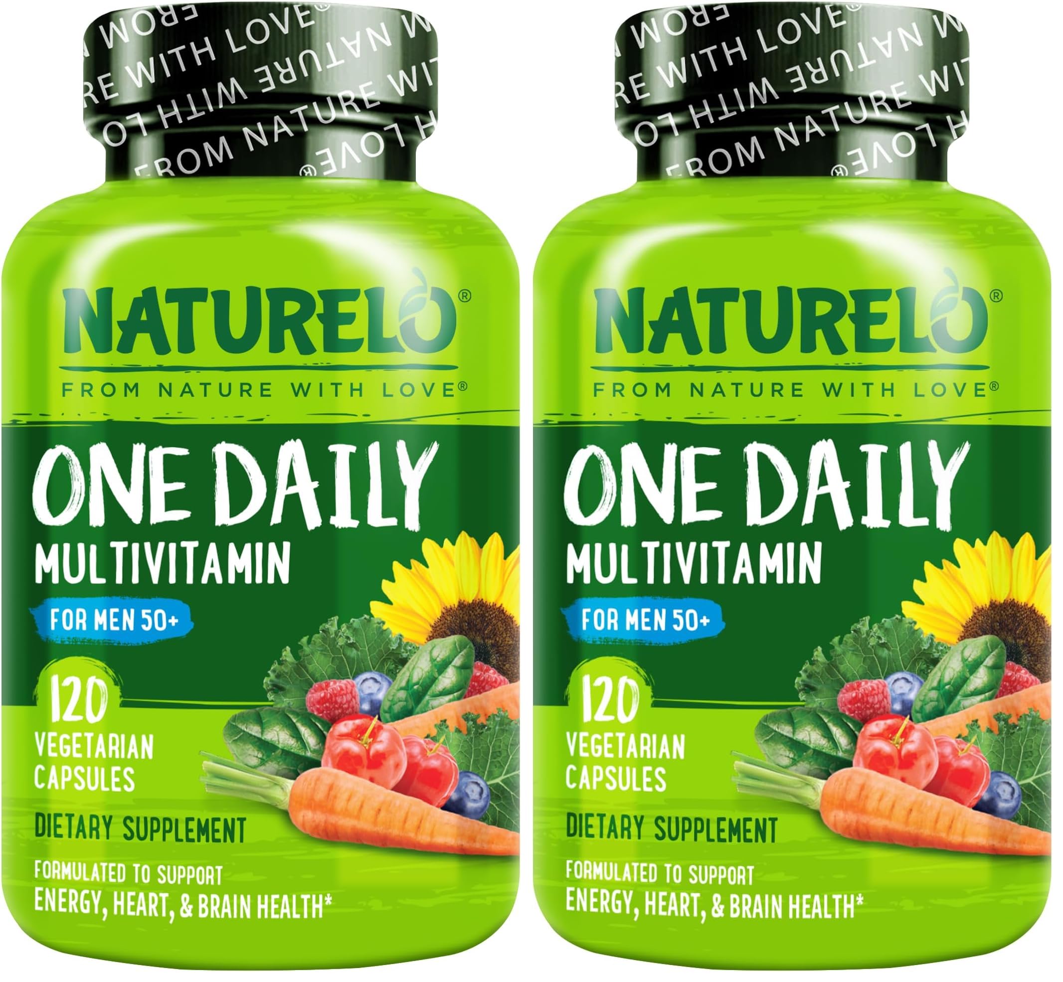 NATURELO Mens Multivitamins for Men 50+ - One Daily Multivitamin for Men with Vitamins, Minerals & Organic Whole Foods, Boost Energy & Health, Non-GMO, 120 Vegetarian Capsules (Pack of 2) 120 Count (Pack of 2)