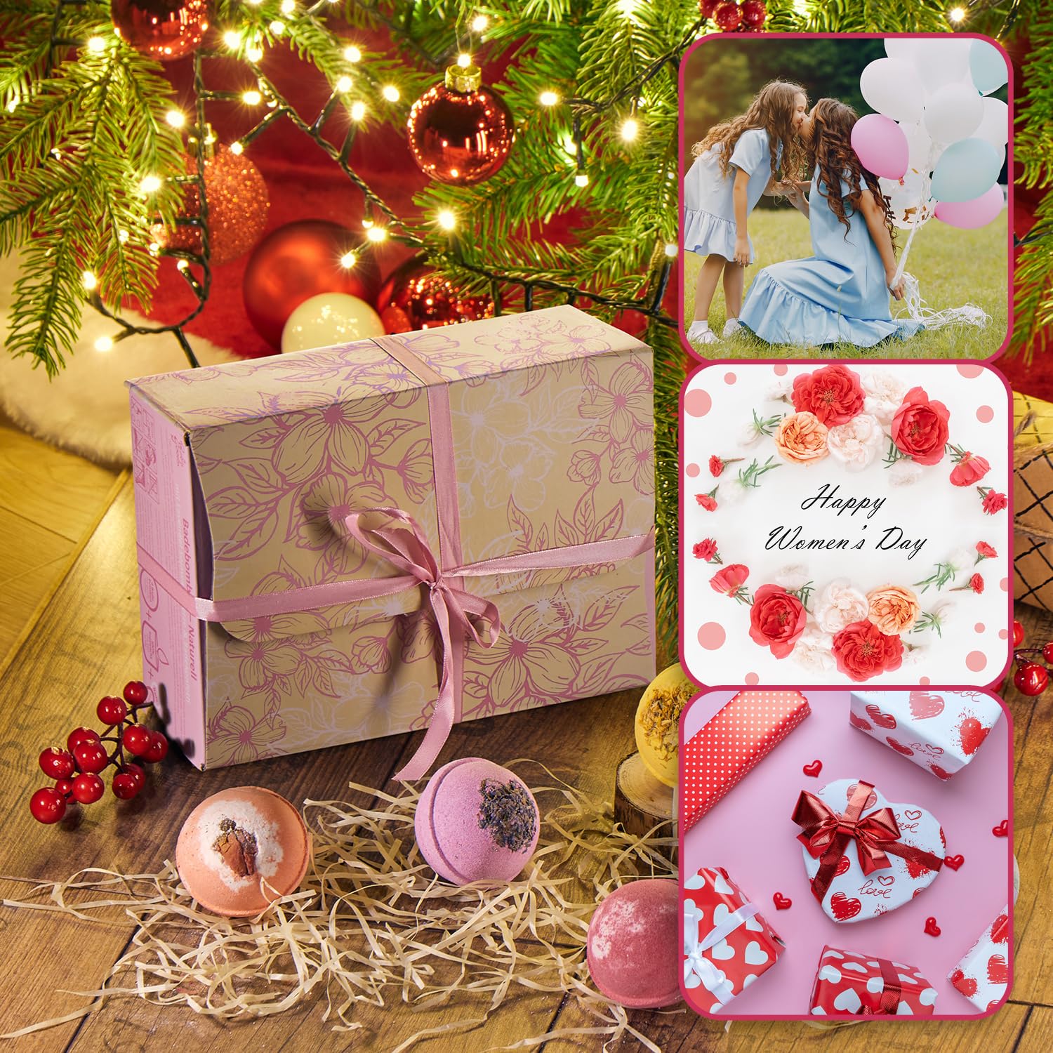 com-four® 4X Geschenk-Box mit insgesamt 16x Badebomben, 4X Badekonfetti