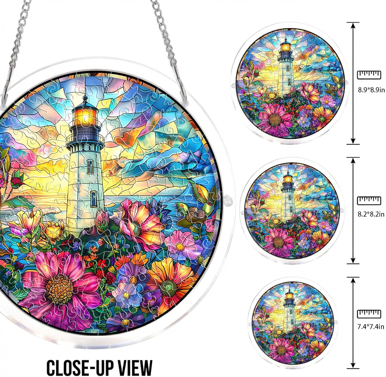 Acrylic Jigsaw Puzzle Suncatcher, Ocean Lighthouse Stained Glass Style Puzzle for Adults, DIY Sun Catchers Indoor Window, Home Decor, Creative Gift for Mothers Day, Birthday, Mom, Grandma-M