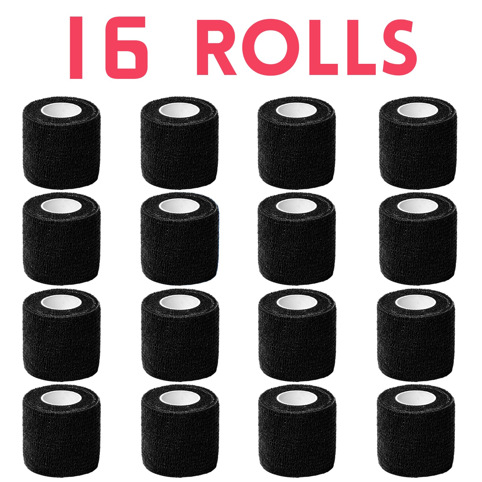Self Adhesive Bandage Wrap, 2" X 5 Yards Elastic Cohesive Bandage Wrap, Color Athletic Tape, Vet Wrap, Ankle Tape,Non-Woven Cohesive Bandage 16Rolls，Black — Amazon image 2