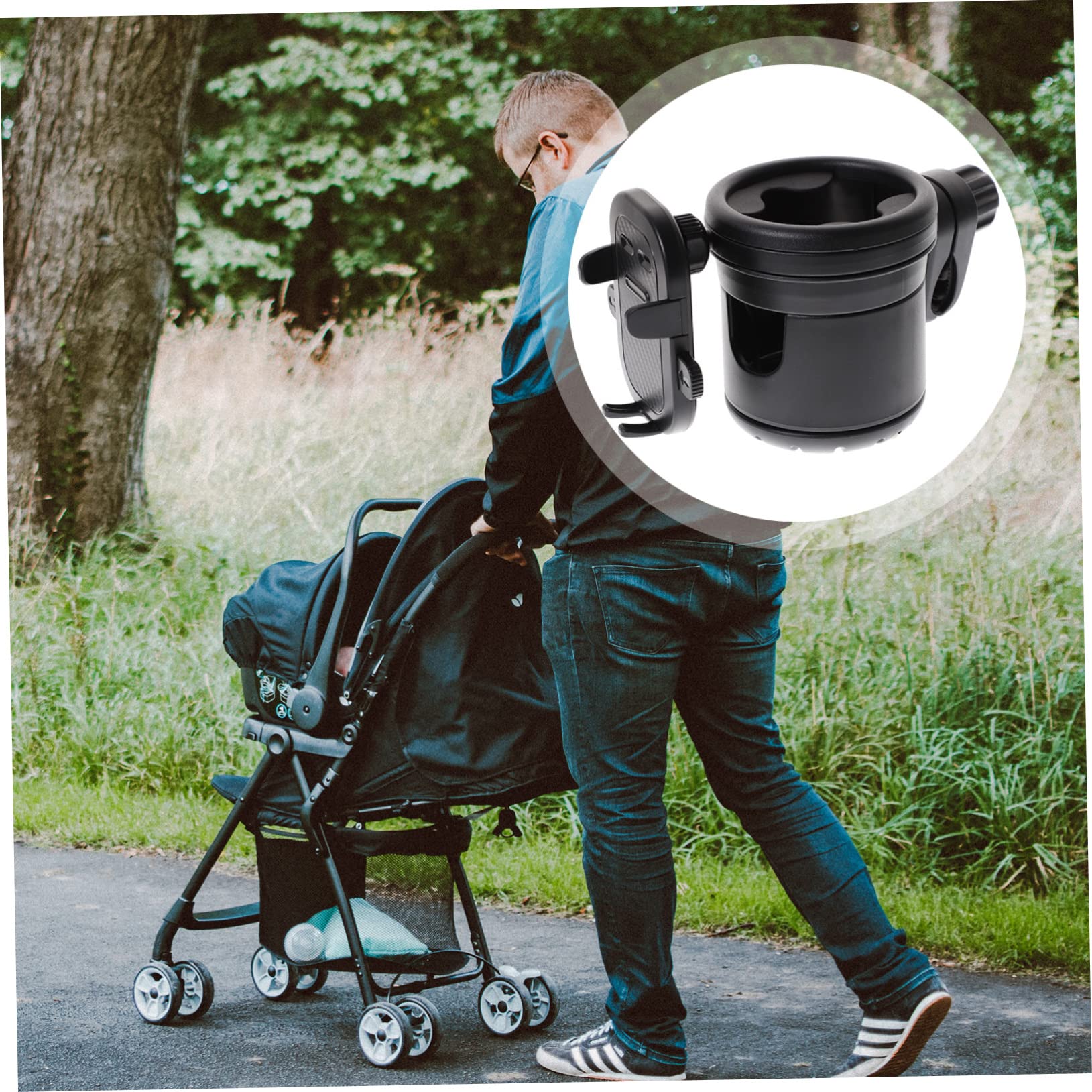 BESTonZON Portabiberon per Passeggino e Bicicletta, Porta Bicchiere Nero in Plastica e Metallo, Anticaduta per Parco e Scooter