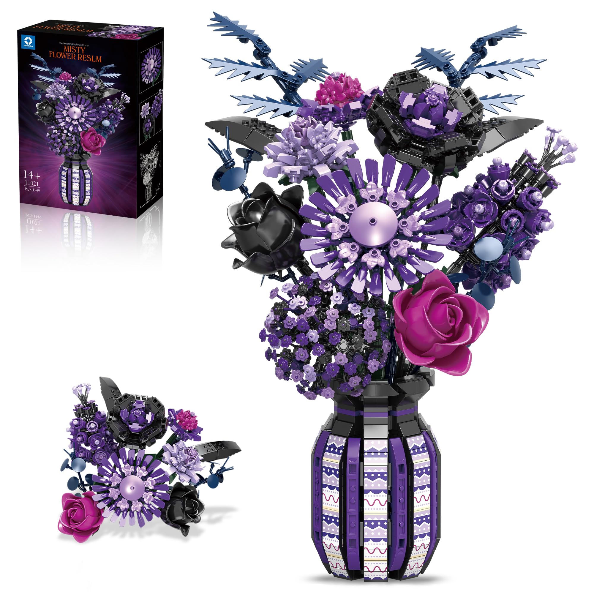 Amazon.com: chanbrick Purple Flower Bouquet Building Set with Vase