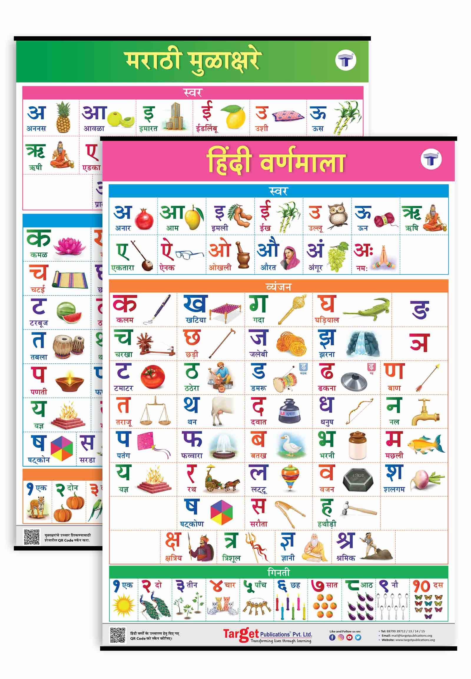 Jumbo Hindi and Marathi Alphabet and Number Charts for Kids (Hindi Varnamala and Marathi Mulakshare - Set of 2 Charts) | Perfect For Homeschooling, ... [Poster] Content Team at Target Publications [Paperback] Content Team at Target Publications Paperback – Sound Book, 1 January 2020