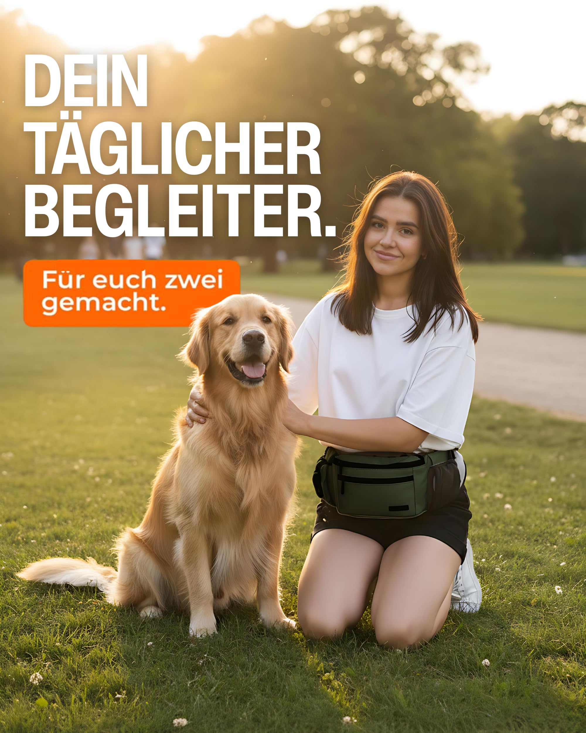 Gassi Tasche 'Atlas' - Premium Leckerlitasche für Hunde - Inkl. YKK® Zipper & Leinenhalterung - Bauchtasche für Hundezubehör - Für Gassi, Wanderungen & Hunde Training