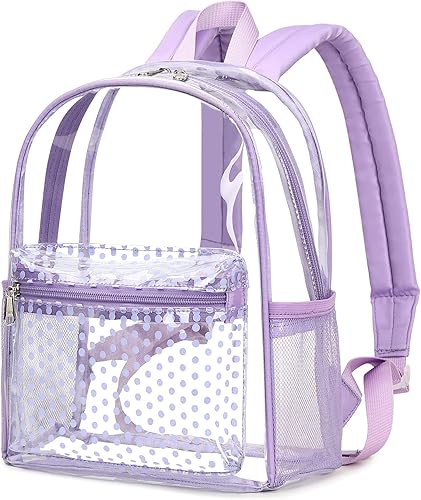 Miniatura 9 de Mini mochila transparente ligera transparente bolsa pequeña transparente para escuela trabajo deportes estadio de seguridad Morado - Lunares