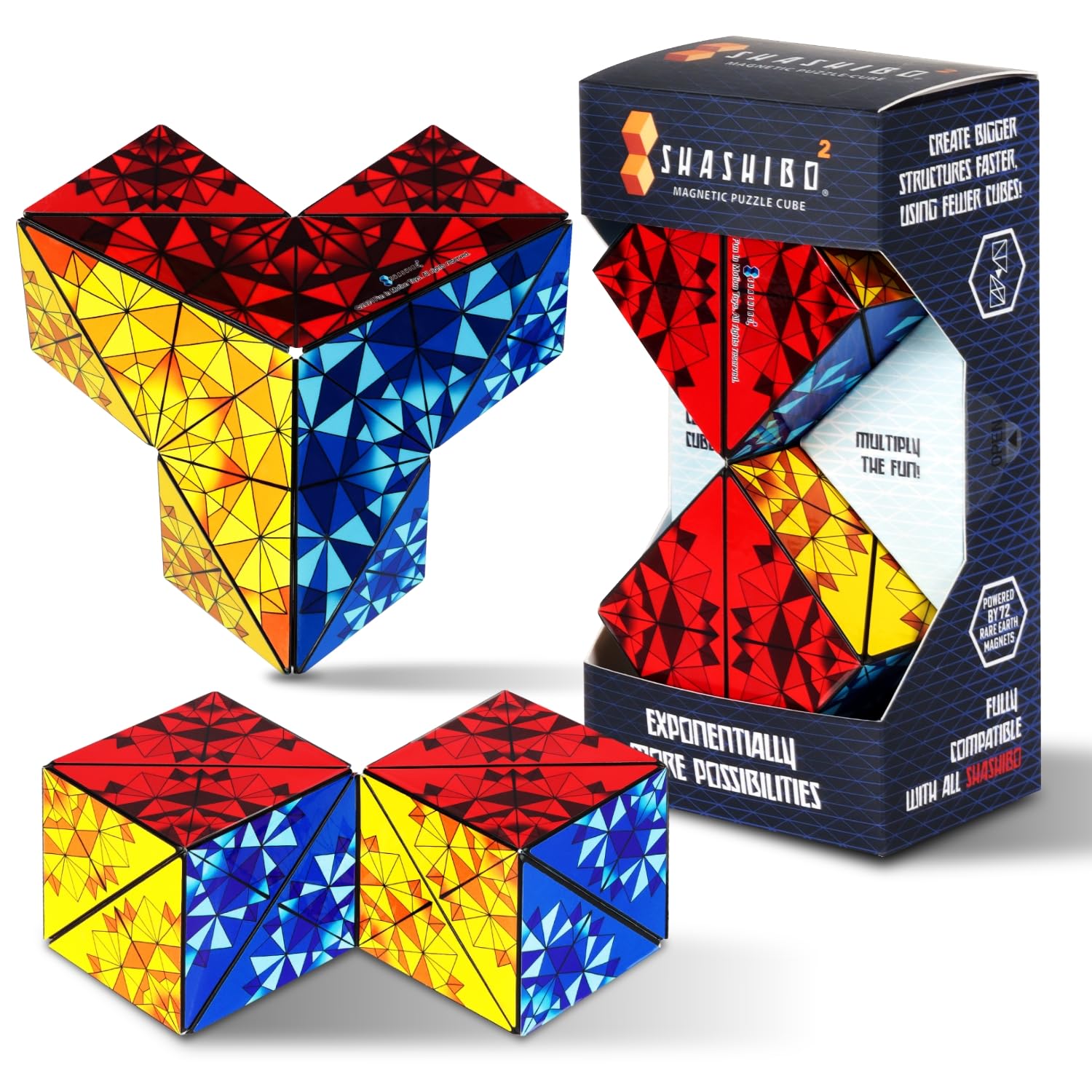 Shashibo Squared Shape Shifting Box – Next Generation XL STEM Puzzle Fidget Toy with Ultra Strong Magnets, Perfect Sensory Gift – Pairs w/All Shashibo