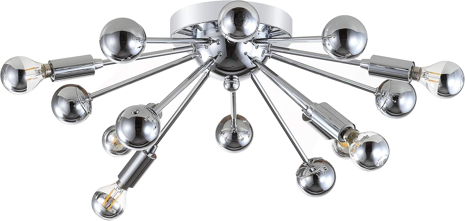JONATHAN Y 20" Chrome 7-Light Iron Sputnik Flush Mount, Contemporary Mid-Century Ceiling Light Fixture for Living Room Bedroom, UL Listed, LED Bulbs Included JYL9048A