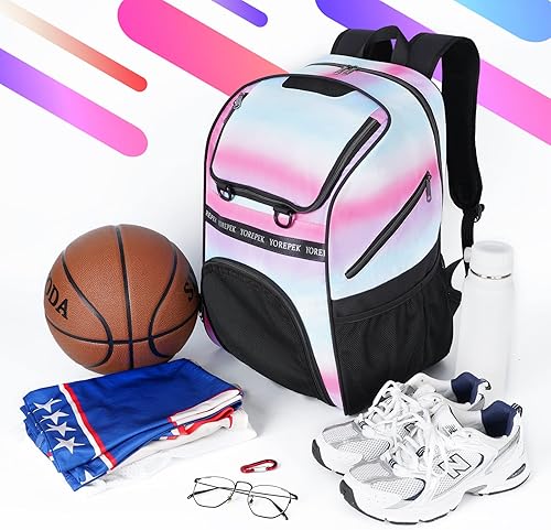 Miniatura 6 de YOREPEK Bolsa de baloncesto, mochila de baloncesto grande con compartimento para zapatos y soporte para pelotas para hija e hijo, bolsa de fútbol