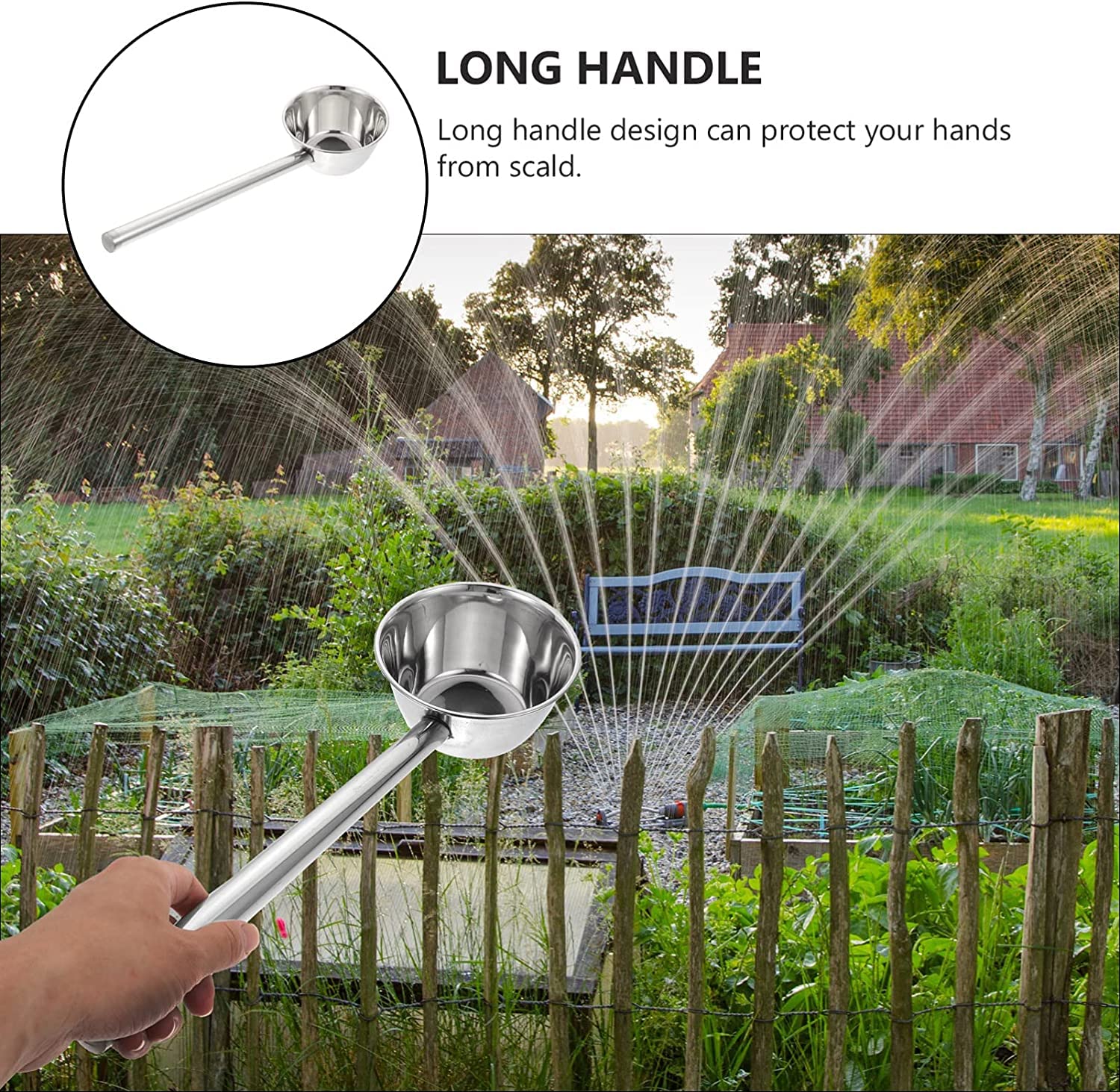 Louche à eau en acier inoxydable : grande louche à long manche for l'alimentation du bétail.