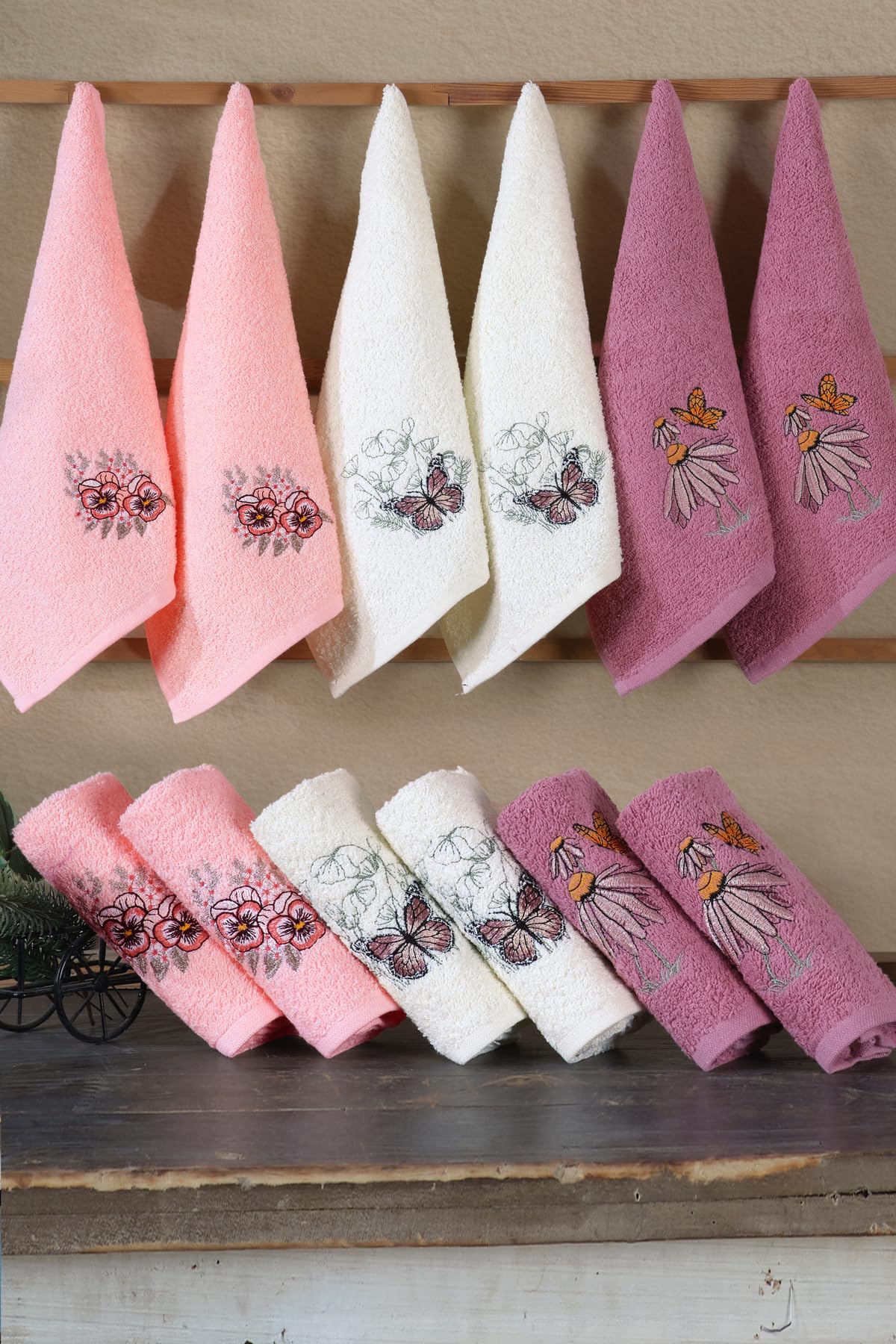 SODEF Serviettes de Cuisine Lot de 6 – 100% Coton Doux et Absorbant | Serviettes d'invités | Idéal comme Cadeau de Mariage | Rose - Rose