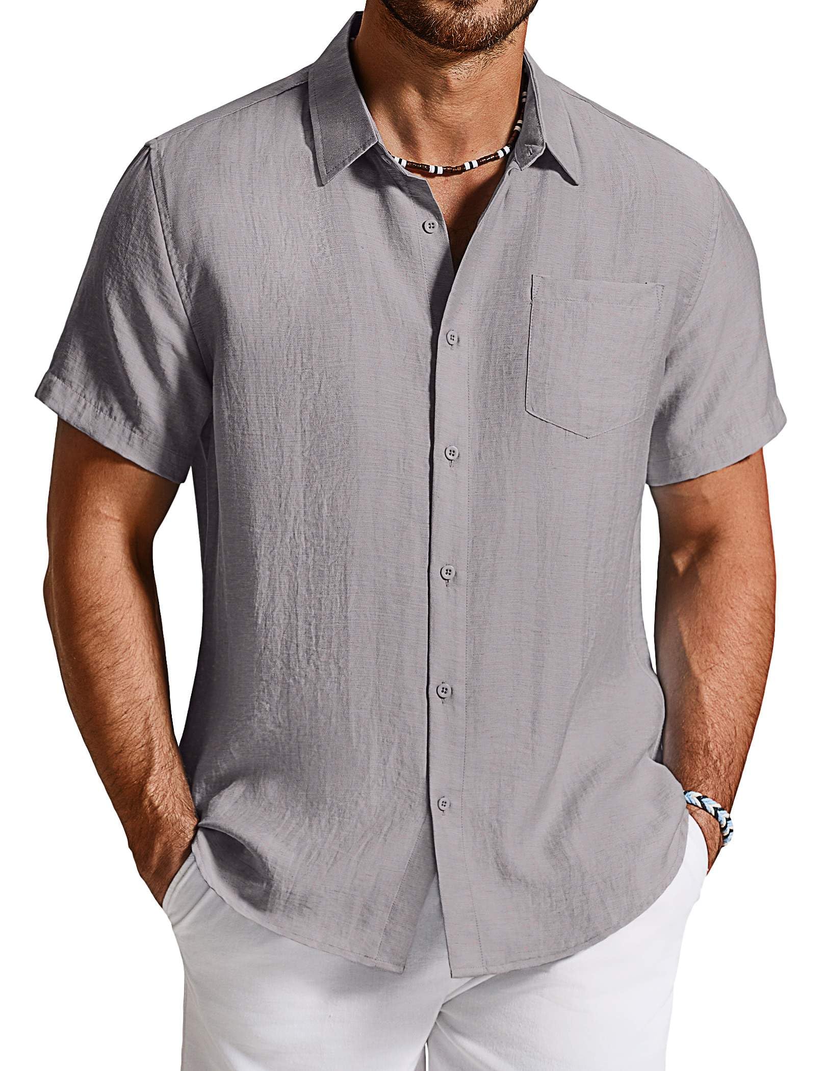 COOFANDY Short Sleeve Linen Shirt