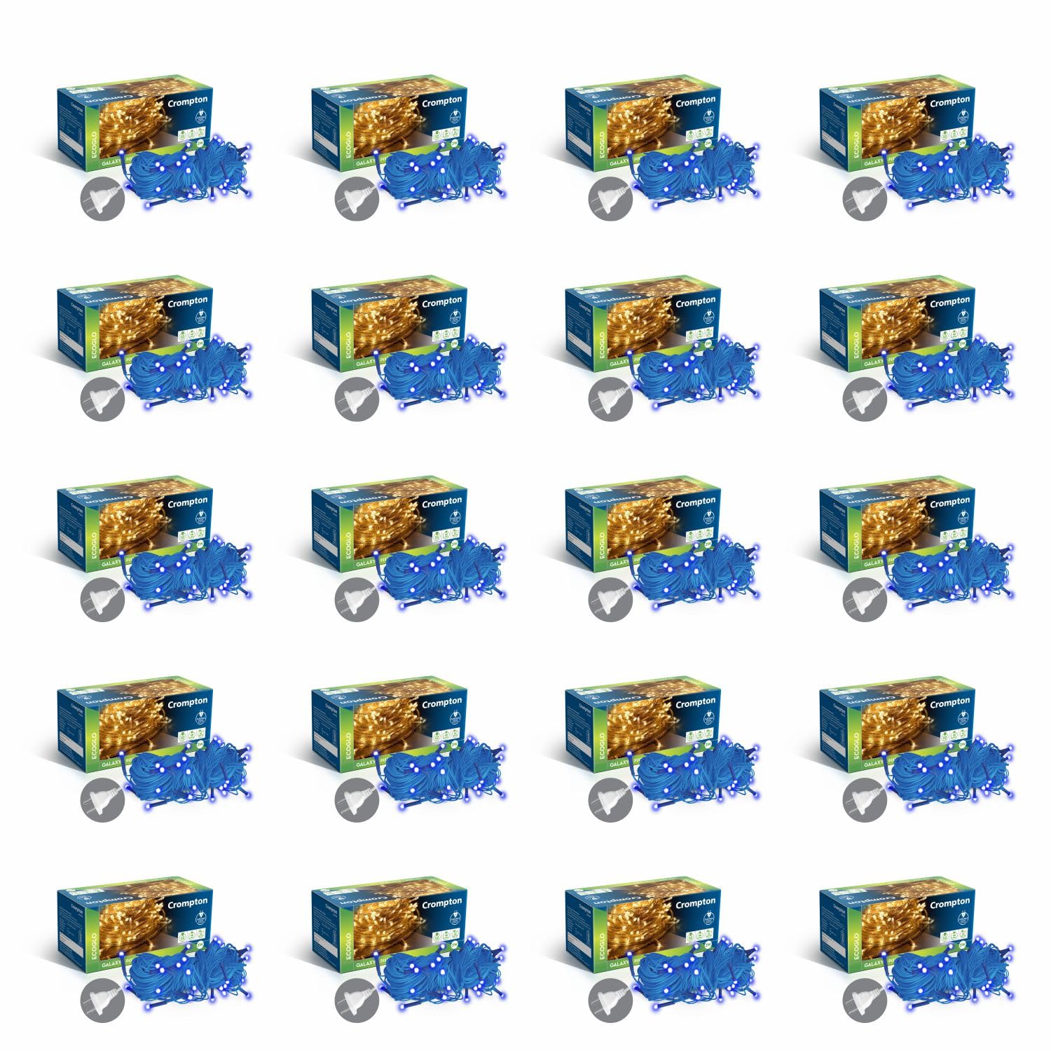 Crompton Galaxy Pixel Light | Festive Ladi Lights | 10 Meter | 48 LEDs | Blue | Pack of 20 | Direct 2-pin Plug | BIS Safe Wire | for Home Decoration, Diwali, Festival, Birthday, Marriage
