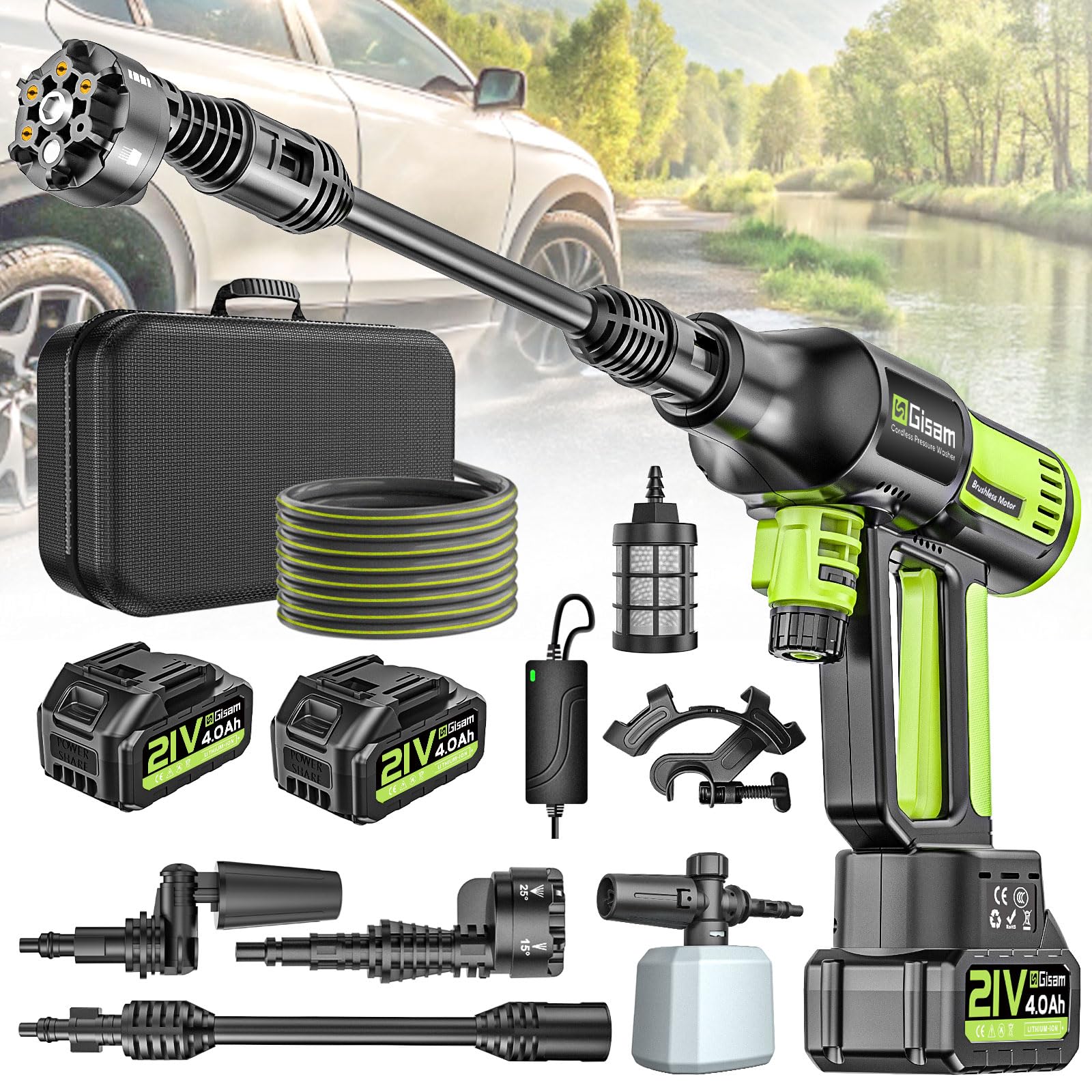 highsam Cordless Pressure Washer JH-003 main unit with accessories